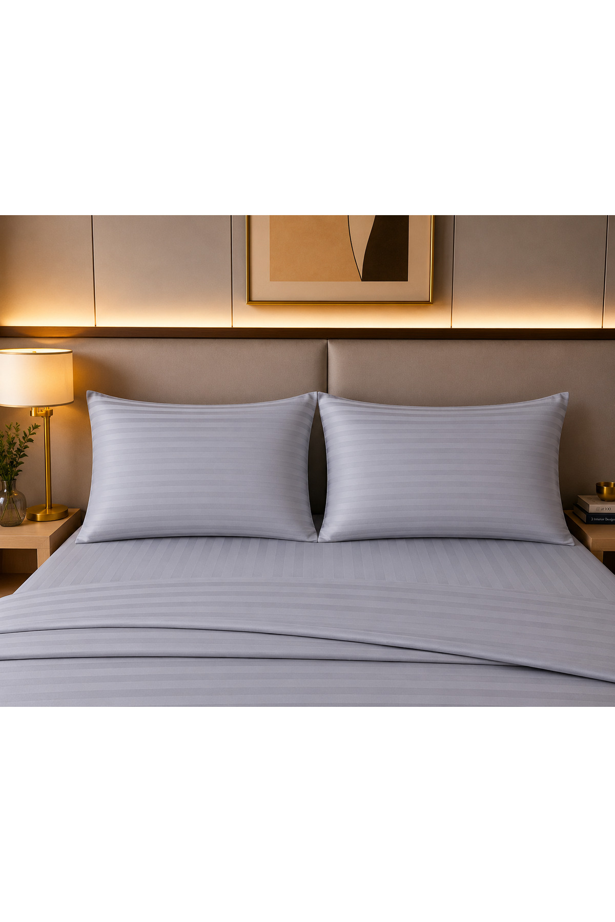 1 CM LINE PATTERNED SATIN FABRIC COVER PILLOWCASE - 50X70CM -2 PCS (1 PAIR)