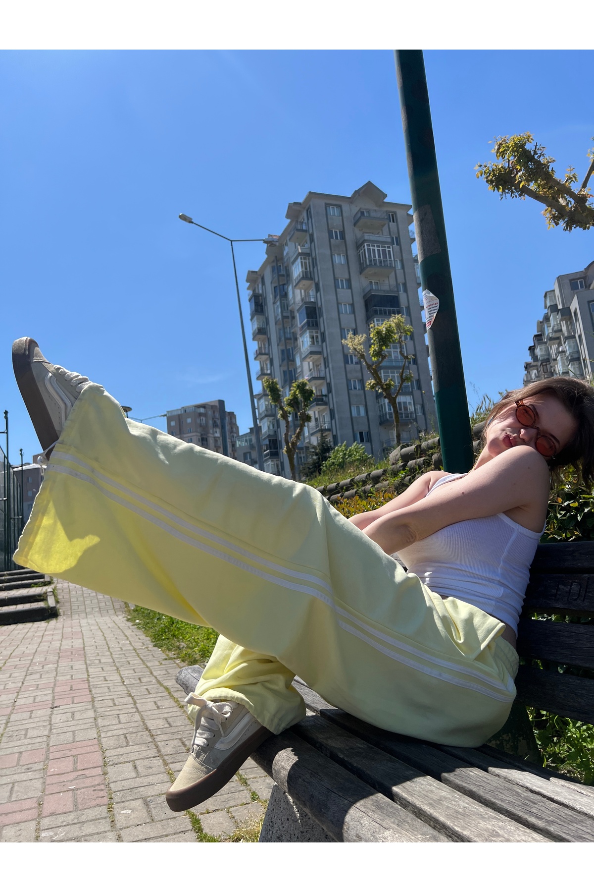 Ceyceygiyim Eşoftolon Şeritli Lemon görsel 3