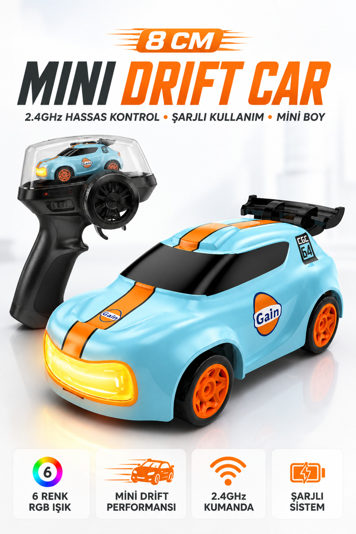 YILDIRIM OYUNCAK Mini RC Drift Arabası 8cm - 2.4GHz Uzaktan