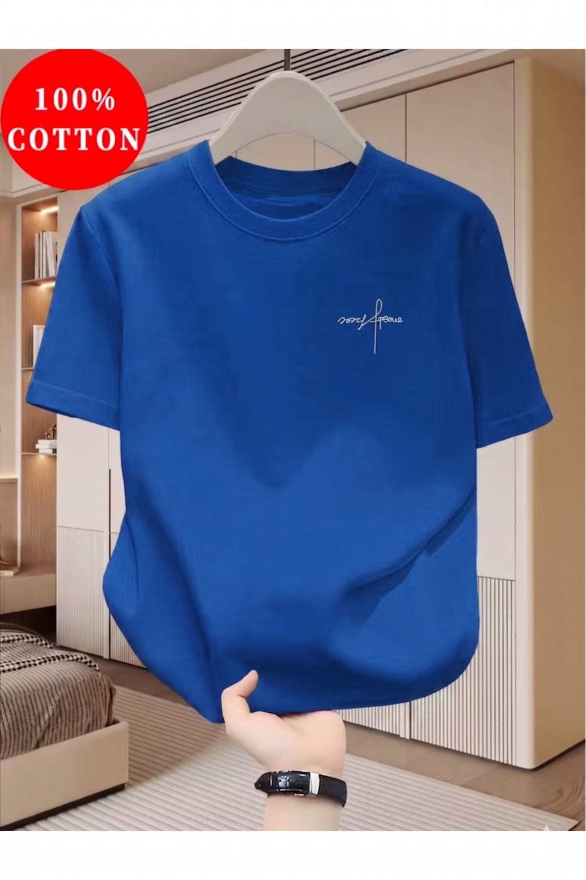 gencerco Unisex Forgive Baskılı Grafiti Tasarım Basic Bisiklet Yaka Regular T-shirt SAX MAVİ