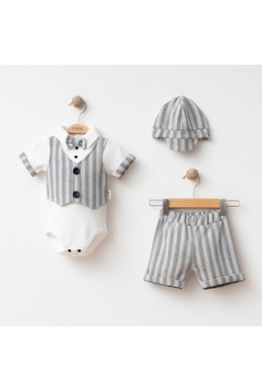 Moonic Kids Erkek Bebek Yelekli Şapkalı 4 lü Takım