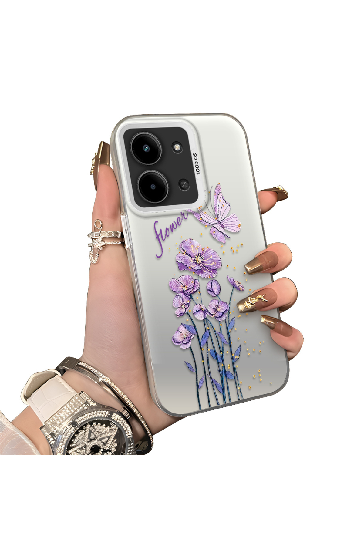 Redmi 15c 5G Compatible Silicone Edge Hard Back Anti Fall Phone Case with Flower Pattern
