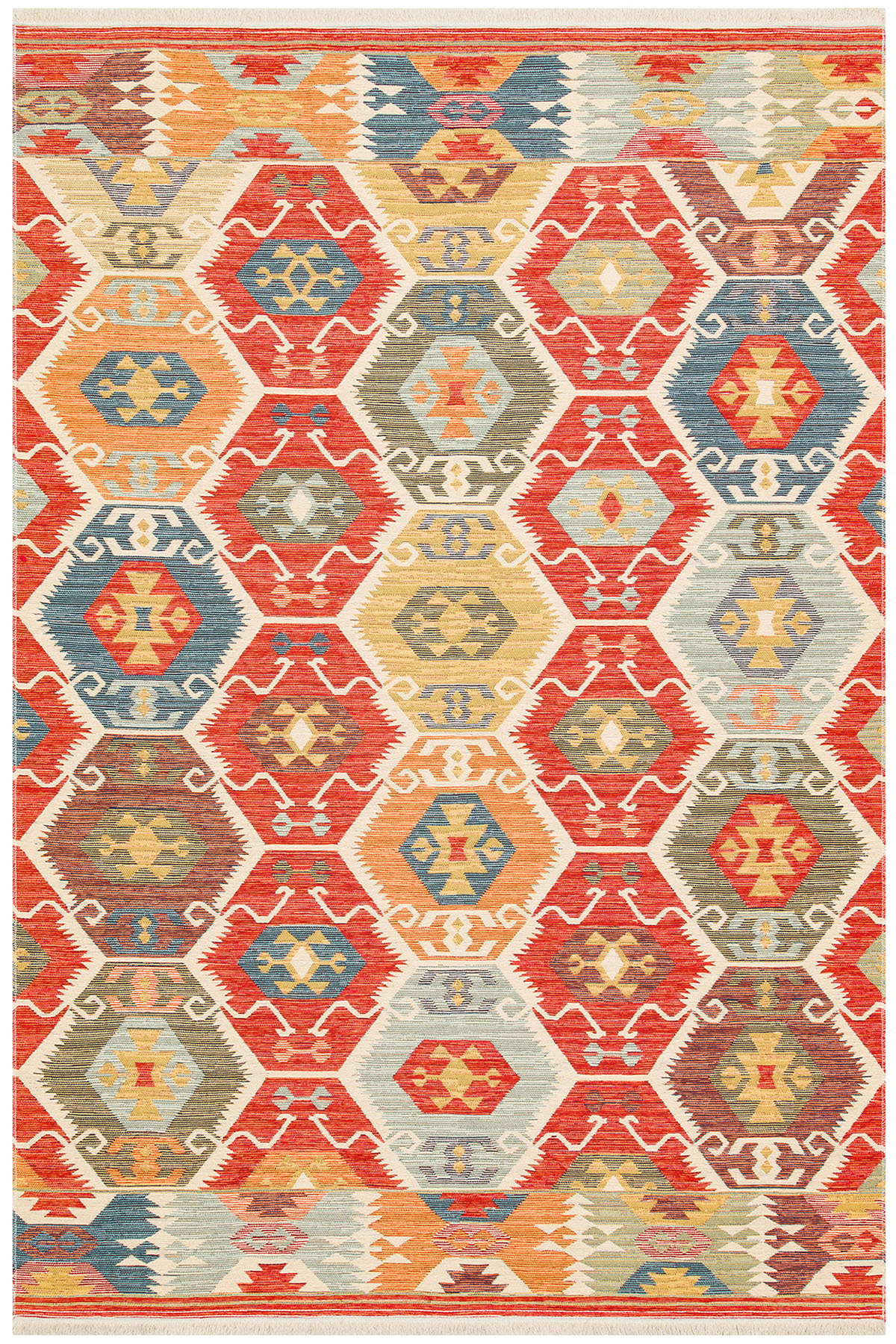 Beykoz Multicolor Thin Anatolian Pattern Machine Washable Young Design Balcony Kitchen Summer Rug