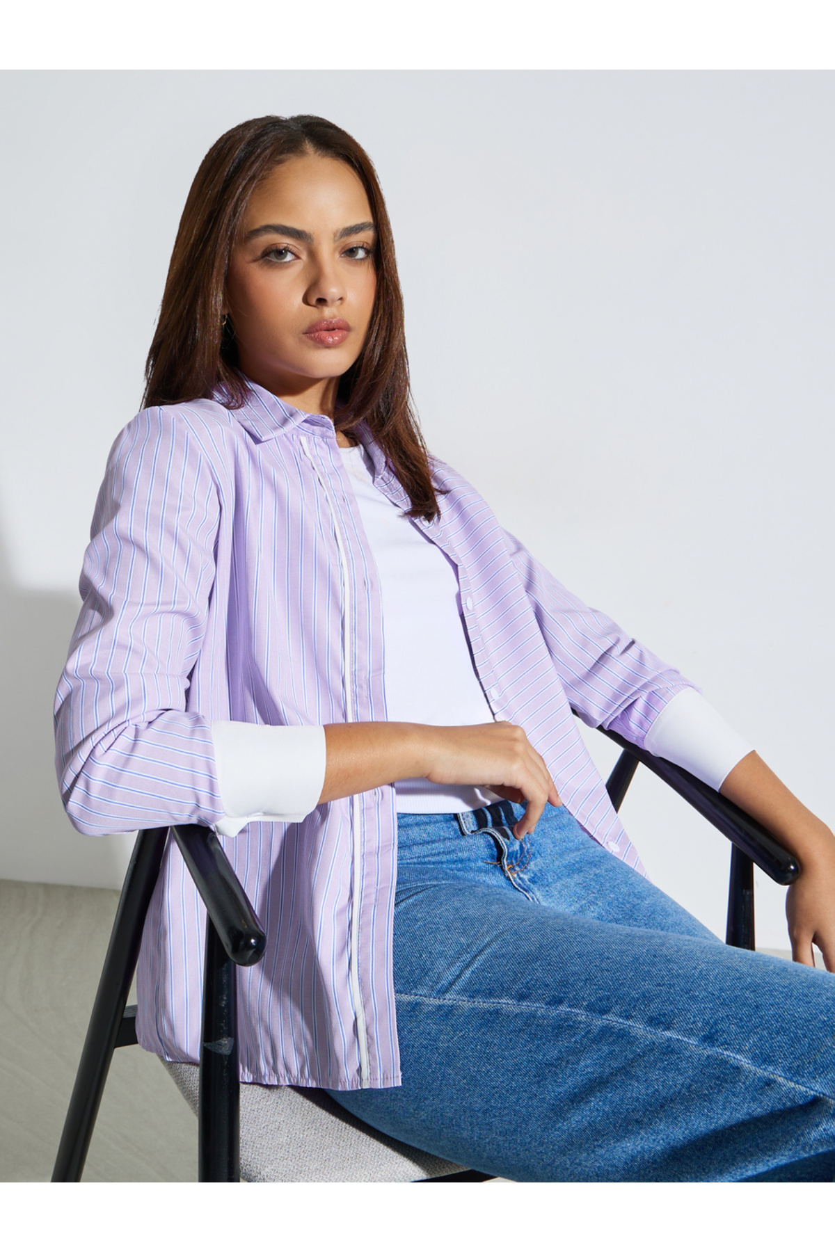 Styli Purple Textured Long Sleeve Shirt