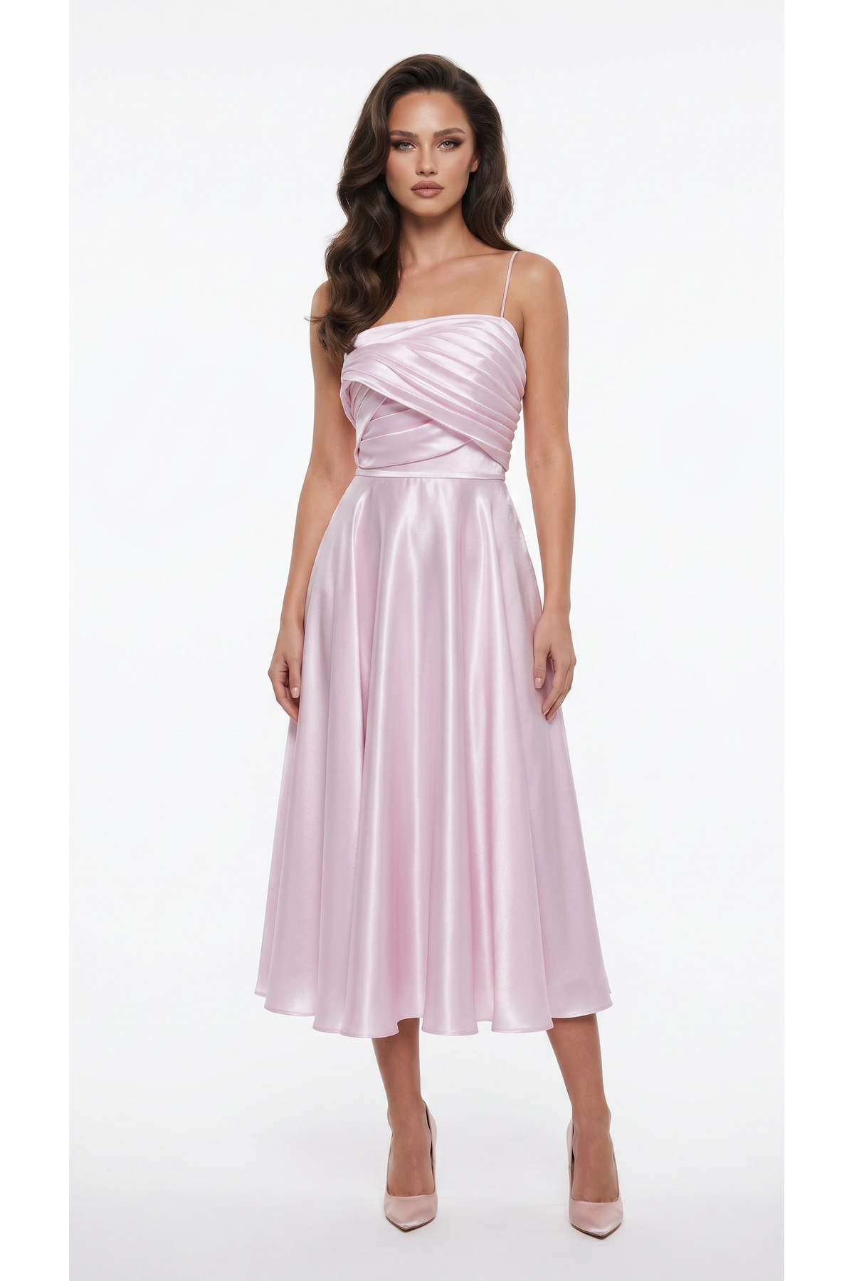 Drape Detaylı Pudra Elbise
