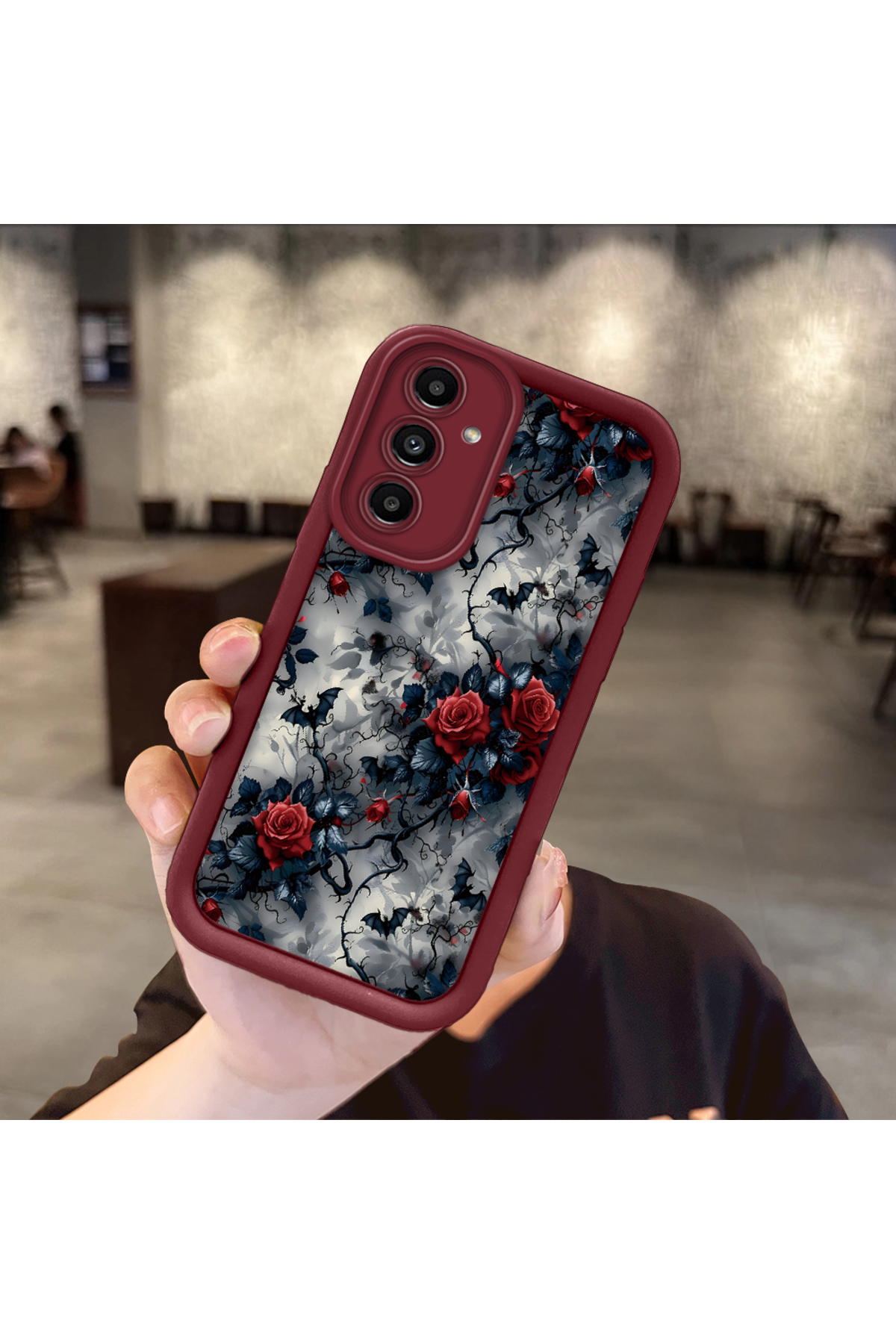 Samsung Galaxy A13 5G(SM-A136) Compatible Shockproof Camera Shielded Claret Red Silicone Patterned Case