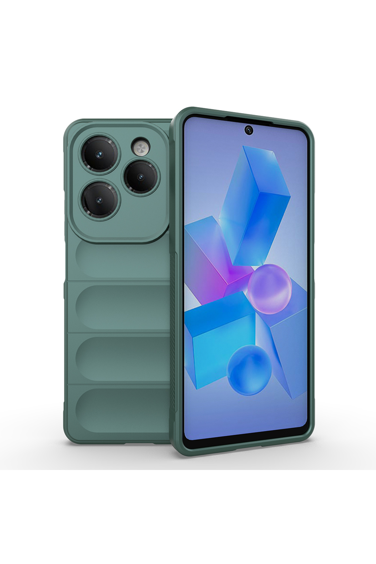İnfinix Hot 40 Pro Kılıf Esnek TPU Oyuklu Arka Yüzey Tasarımlı HNZM Etnik Silikon Kapak - Koyu Yeşil