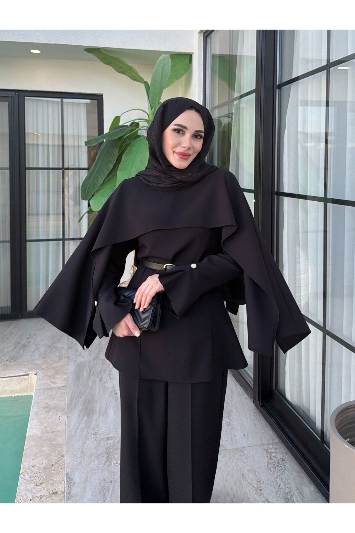 SS Design Eflin Pelerinli Takım Siyah görsel 4