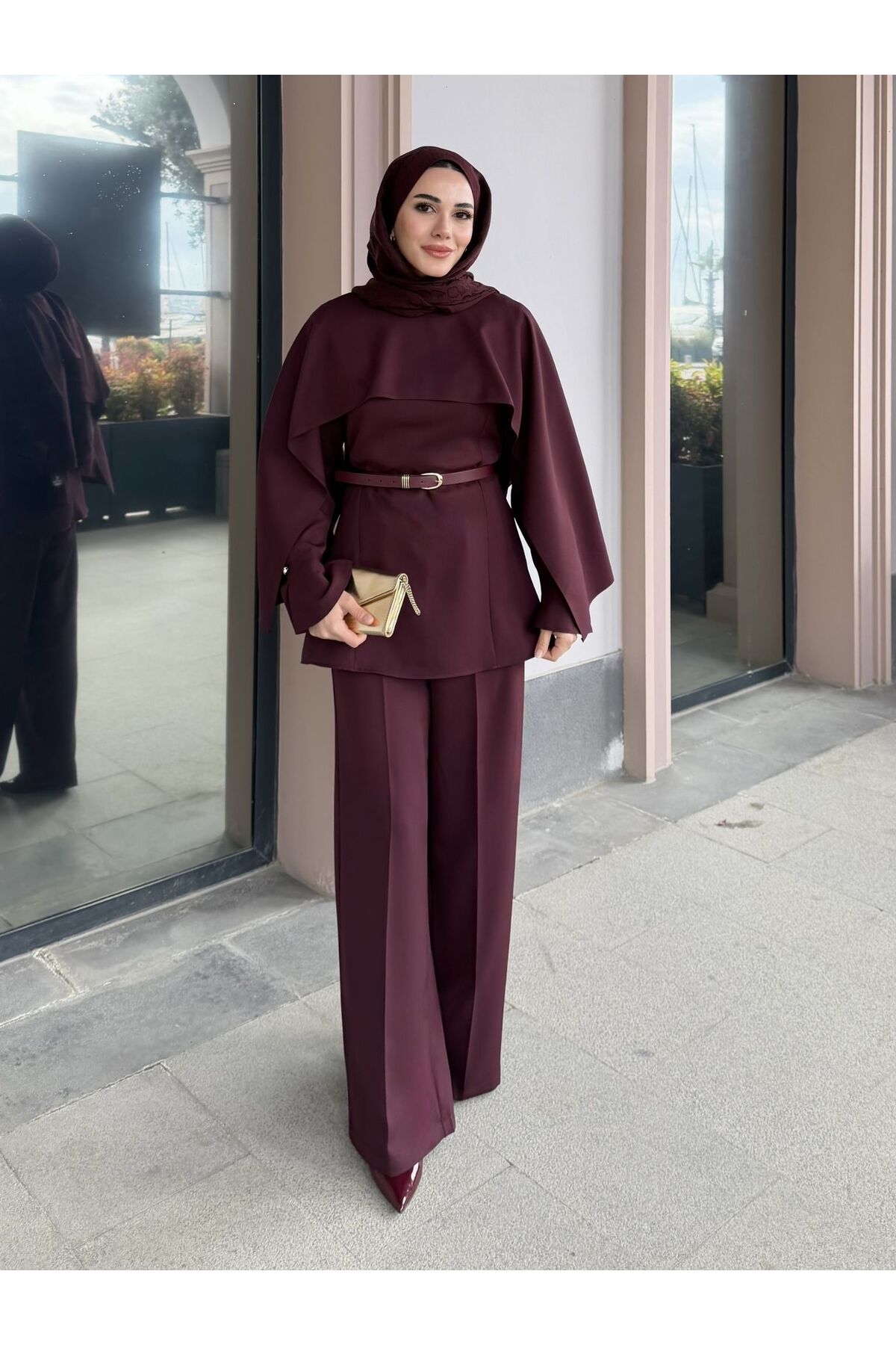 SS Design Eflin Pelerinli Takım Mürdüm görsel 2