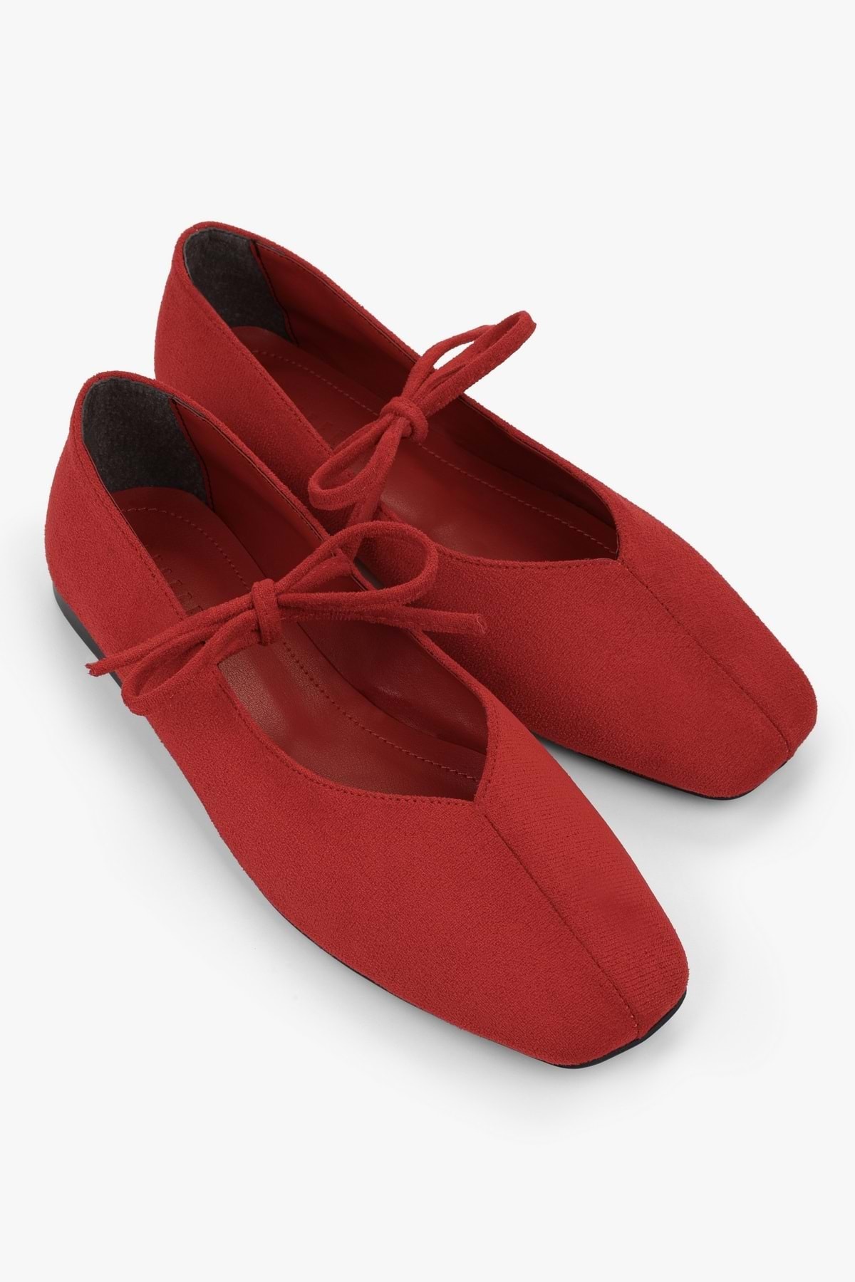 Shoeberry Kadın Noriel Kırmızı Süet Bağlamalı Babet görsel 2