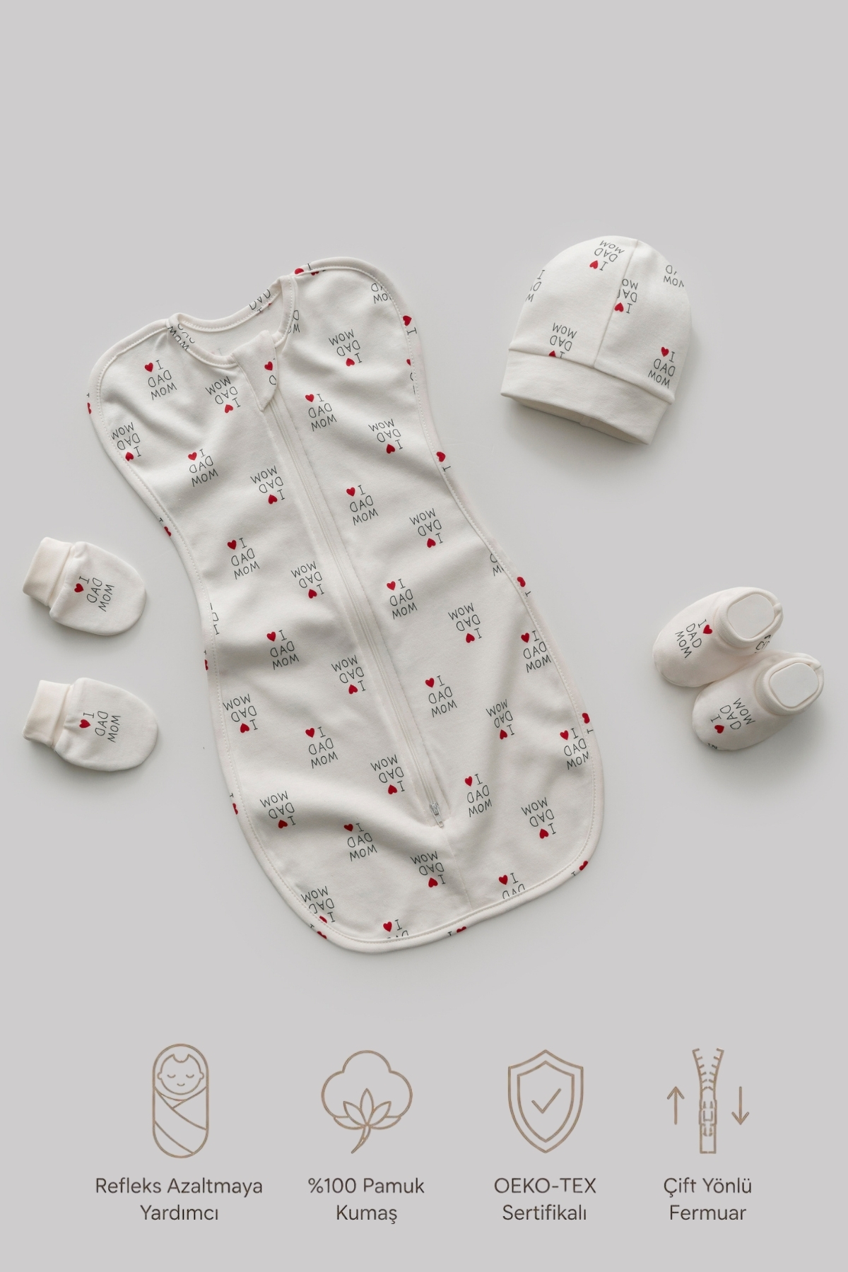4-Piece Newborn Swaddle Set 100% Cotton Oeko-Tex Certified Two-Way Zippered