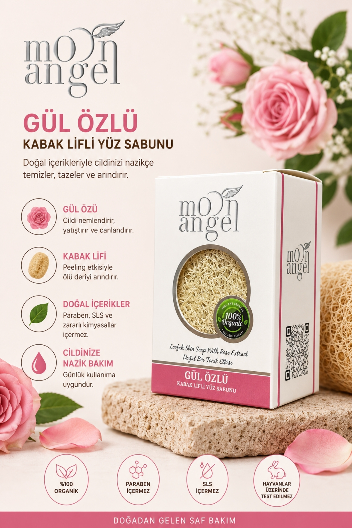 Kabak Lifli Sabun Gül Özlü Nemlendirici ve Yatıştırıcı Cilt Bakım Sabunu — görsel 1