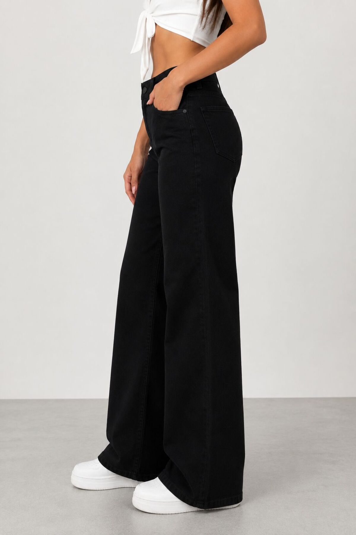 Lighter Jeans Kadın Siyah Esnek Wide Leg Yüksek Bel Jean Bol Paça Rahat Kesim Denim Pantolon görsel 5