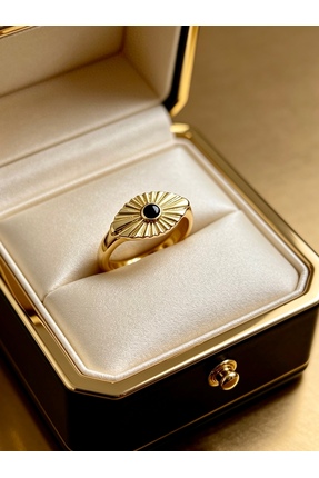 ayoljewelry Kadın Çelik Premium Antik Efektli Minimalist Signet Yüzük