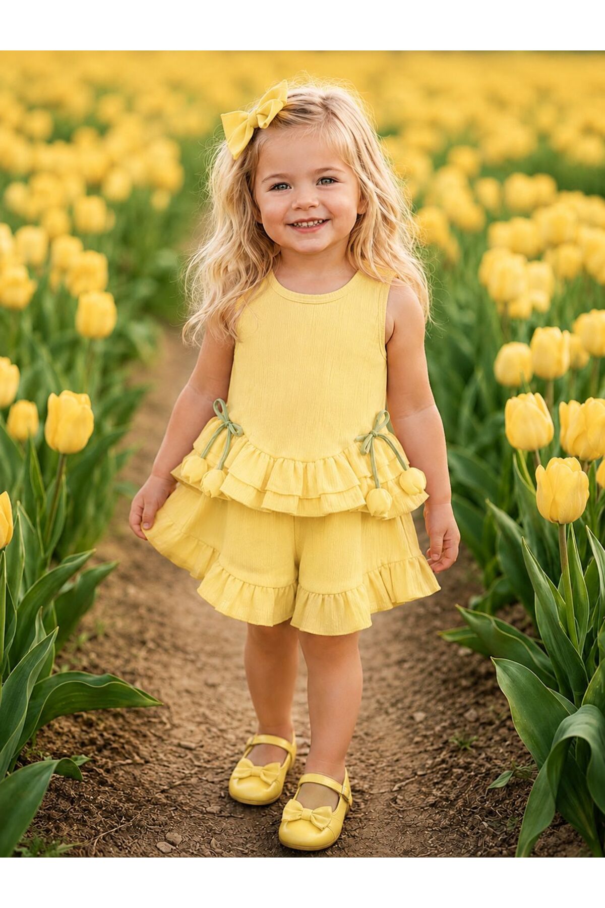 Luna Kids Store Baby Girl Tulip Muslin Ruffle Set Yellow
