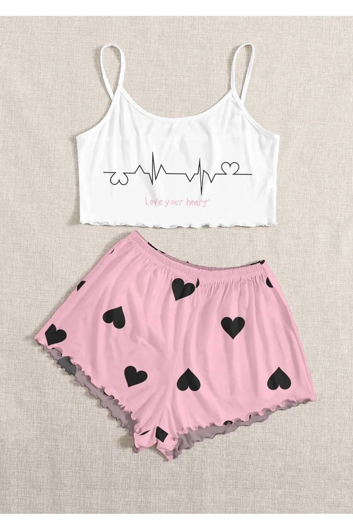 Strappy Shorts Pajamas Set Love Your Heart Supersoft