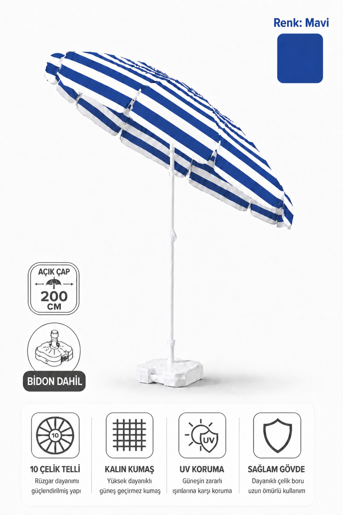 Beach Umbrella Balcony Garden Sun Umbrella 200cm Including Drum 10 Strands UV Protected