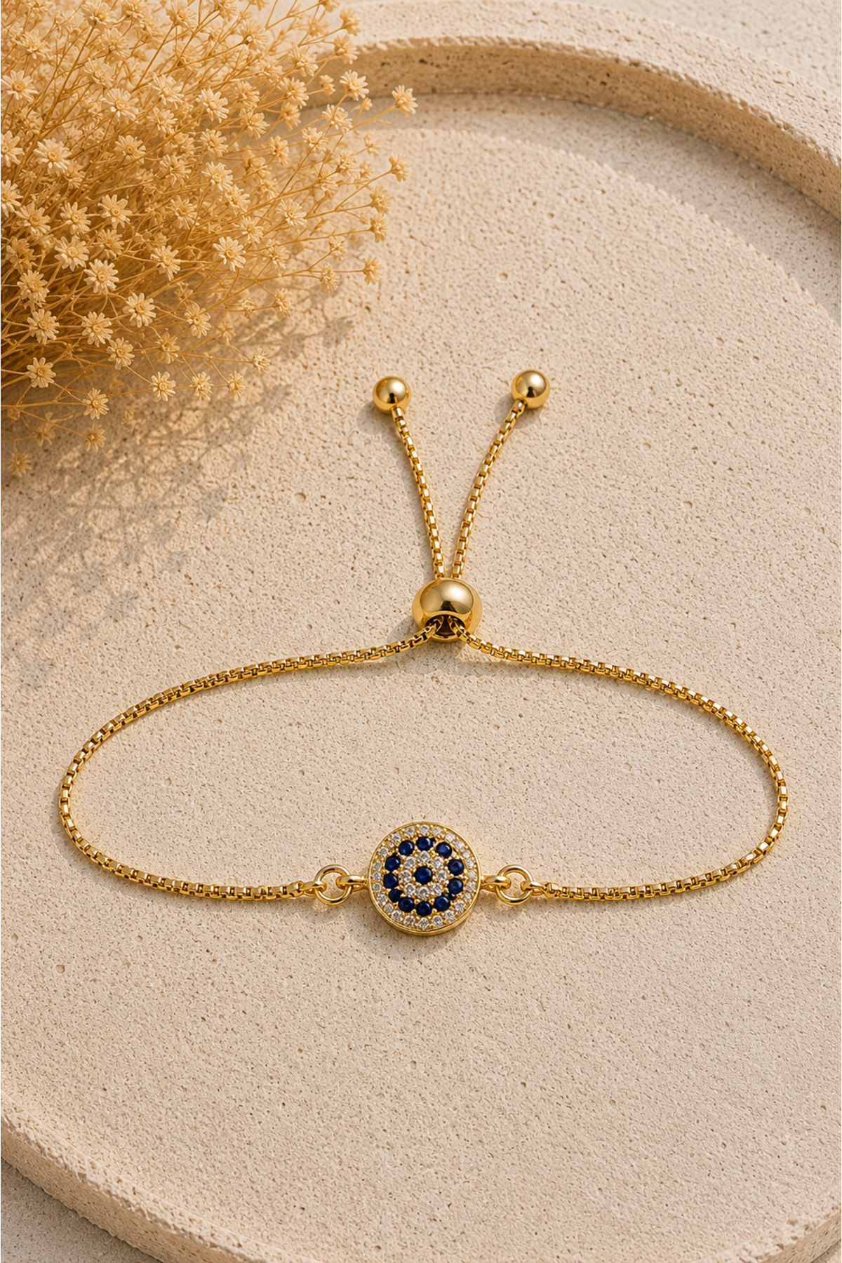 Women's Elevator Bracelet with Yellow Evil Eye Bead Zircon Stone