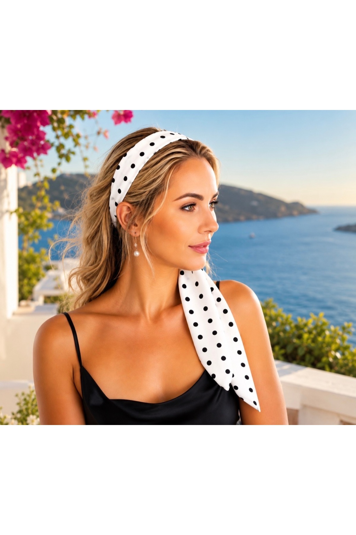 ÖrgüYastik Puantiyeli Viskon Kumaş Kravat Bandana- Fular görsel 4