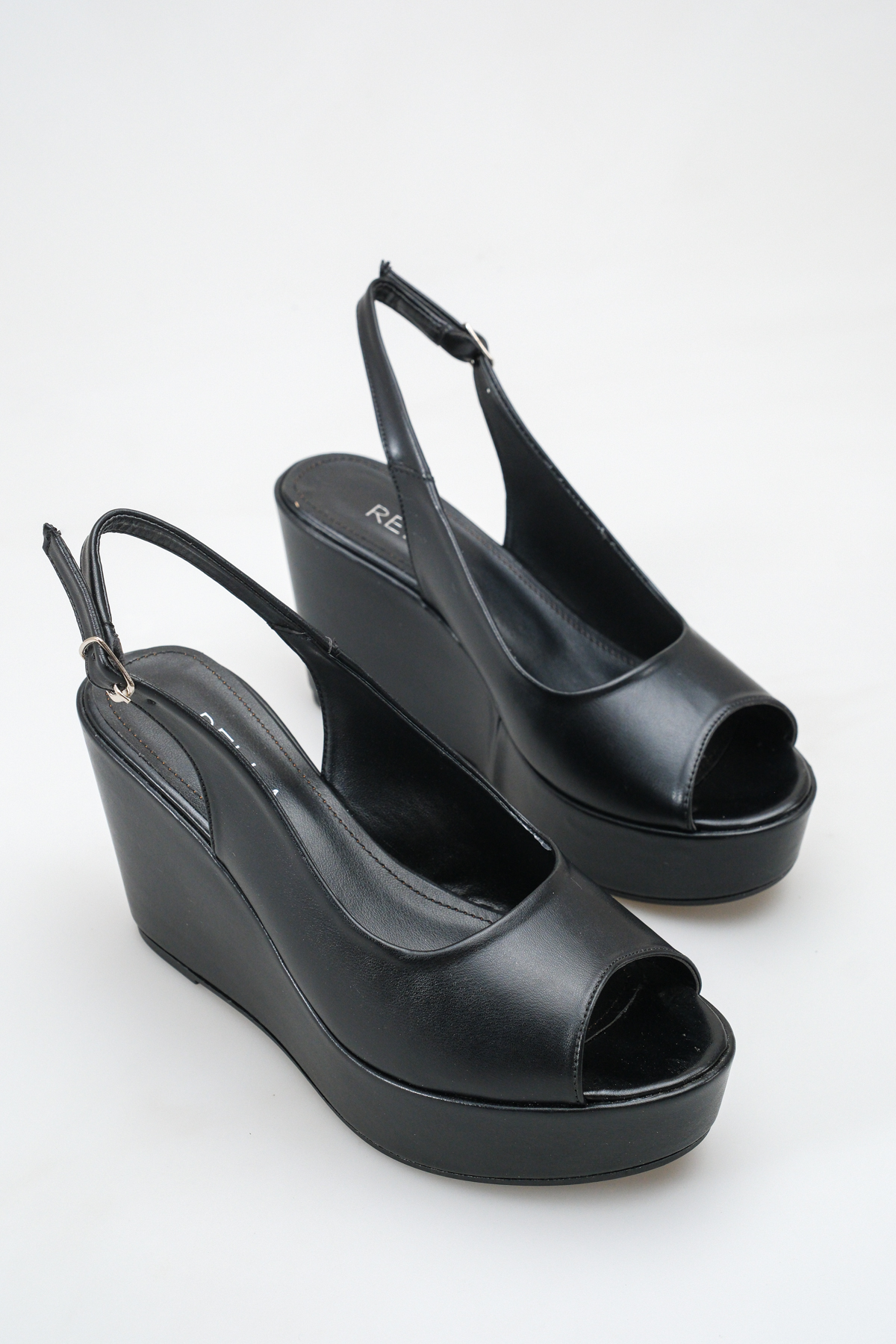 Black Fill Heel Platform Women's Sandals Open Toe Wrist Band