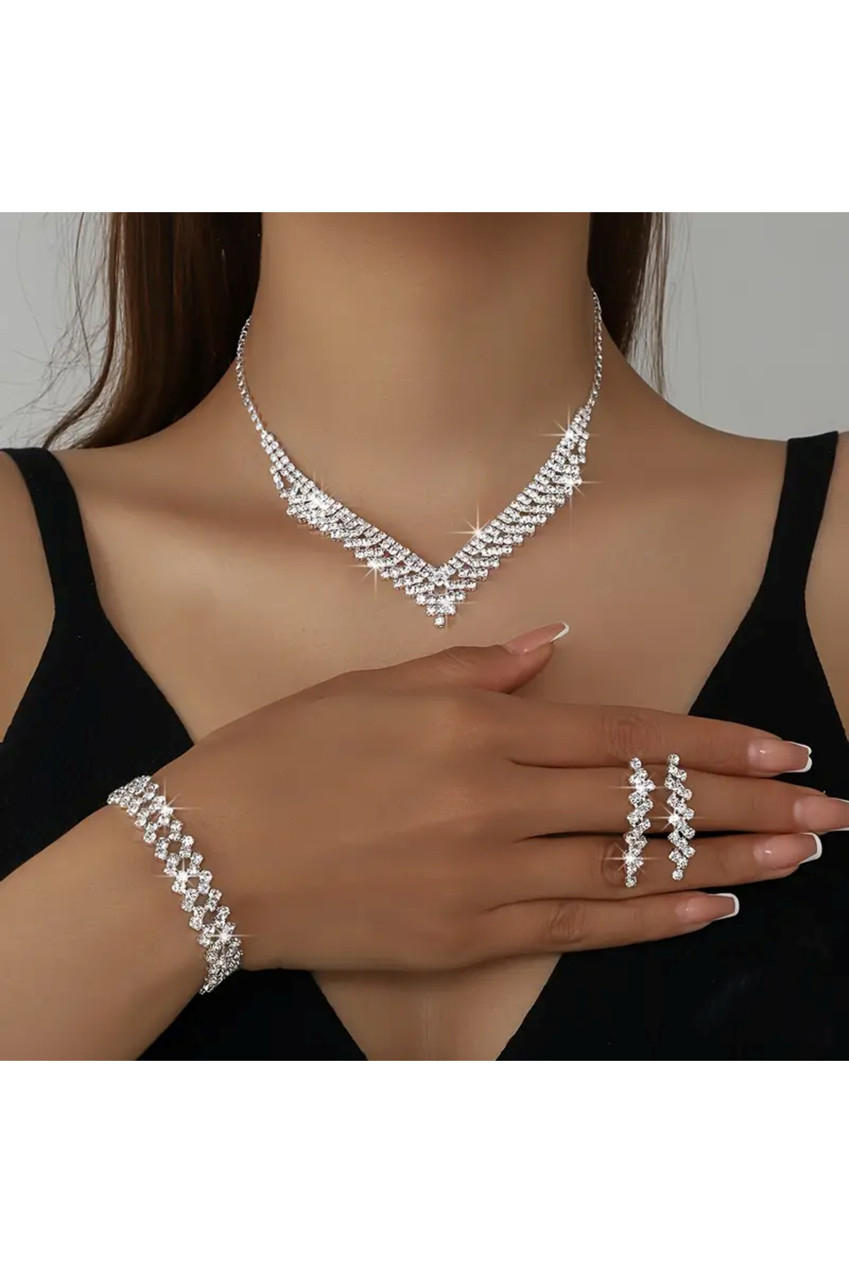 Kuyumcu İşçilikli Demet Model Kristal Takı Seti Zirkon Takı Seti Gelin Takısı Davet Takı