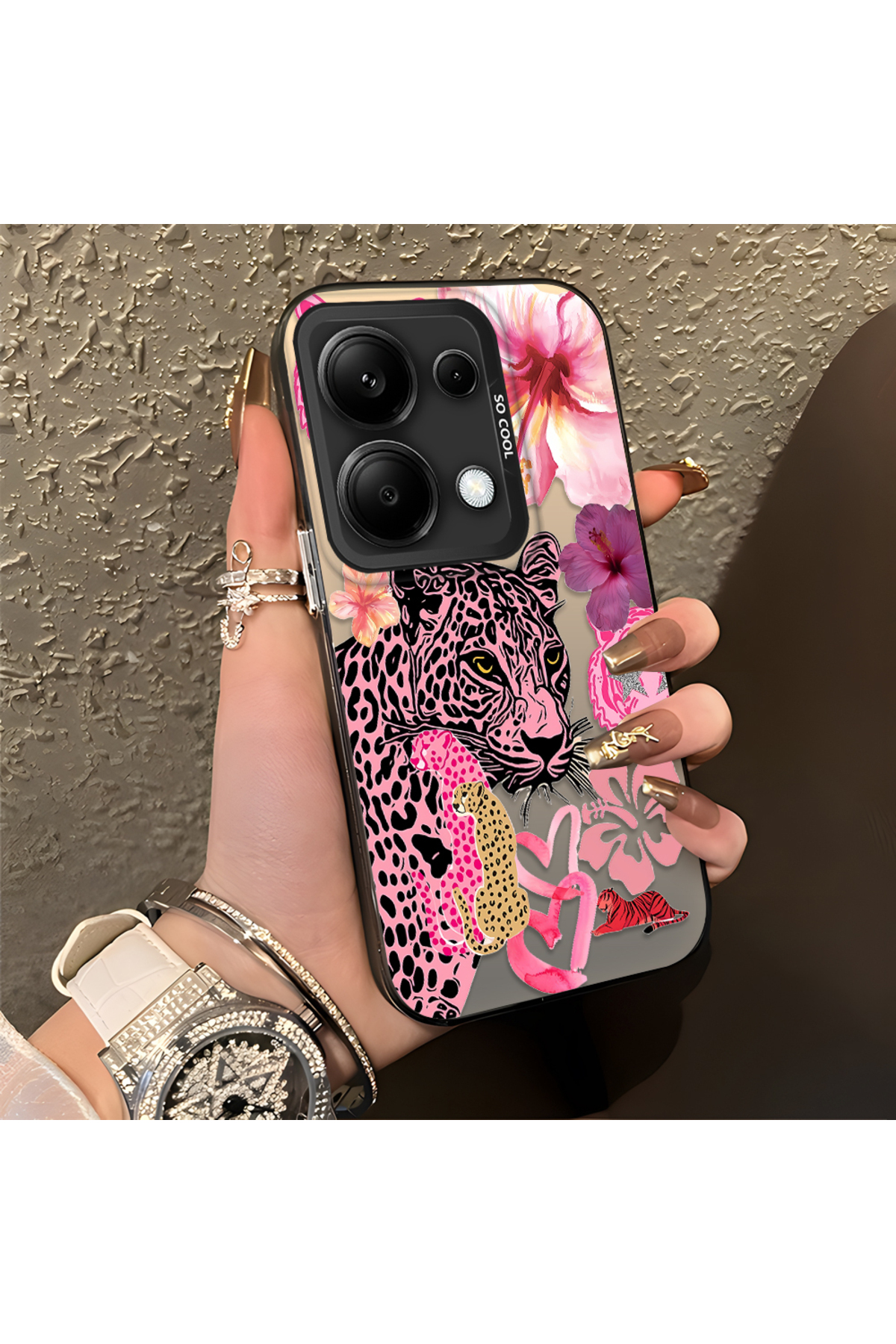 Redmi Note 13 Pro 4G Compatible Silicone Edge Hard Back Case Couple Phone Case Leopard Pattern