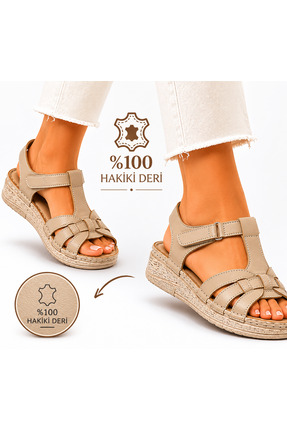 CookaShoes Cooka Shoes %100 Hakiki Deri Kadın Sandalet – Dolgu topuk - Anatom...