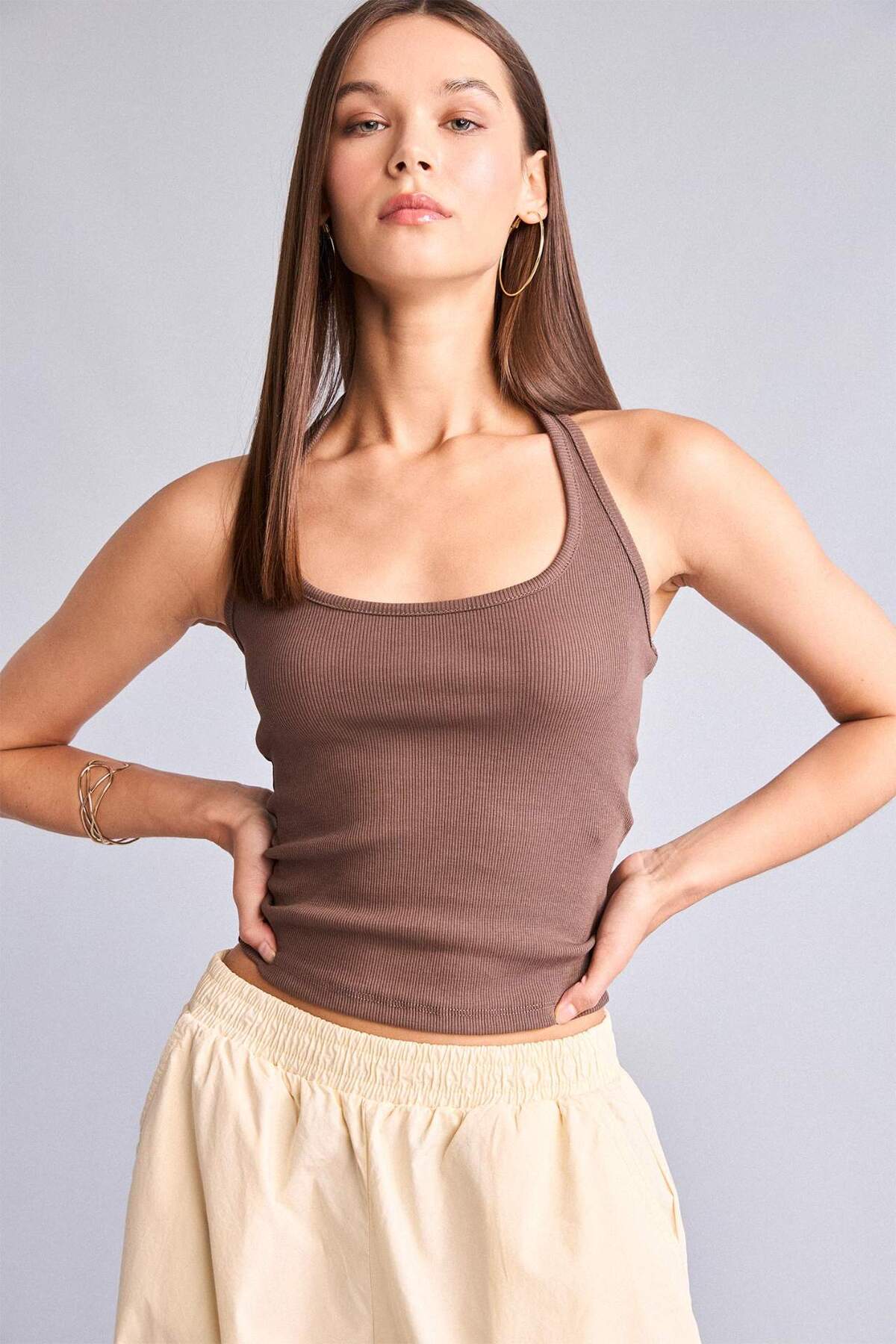 DeFacto Fitted Kaşkorse Halter yaka Pamuklu Atlet H8088AX26SM görsel 3