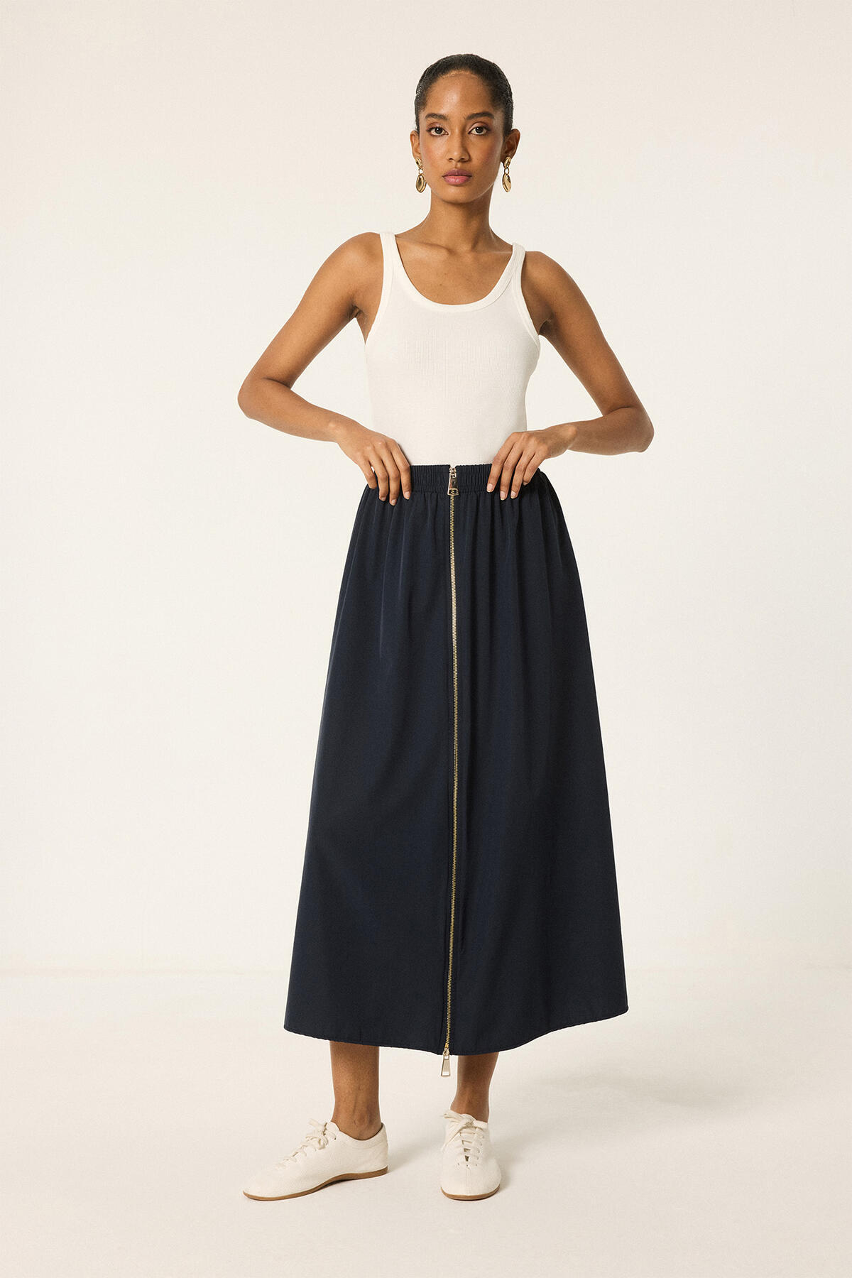Touche Prive Elastic Waist Zipper Detail Skirt- Trendyol