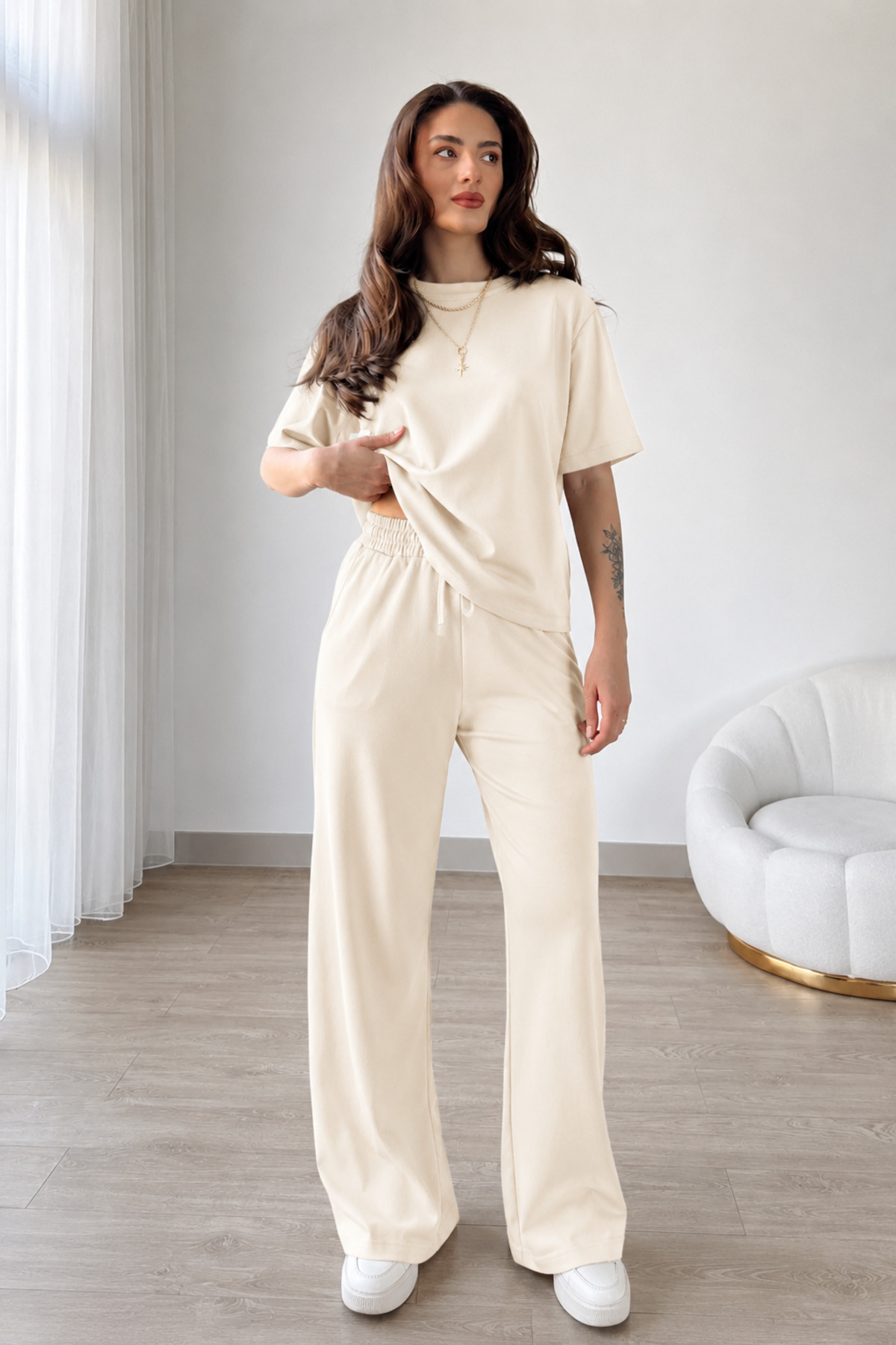 Women's Anthracite Melange Modal Combed Cotton Full Flex Super High Waist Bottom Top Set
