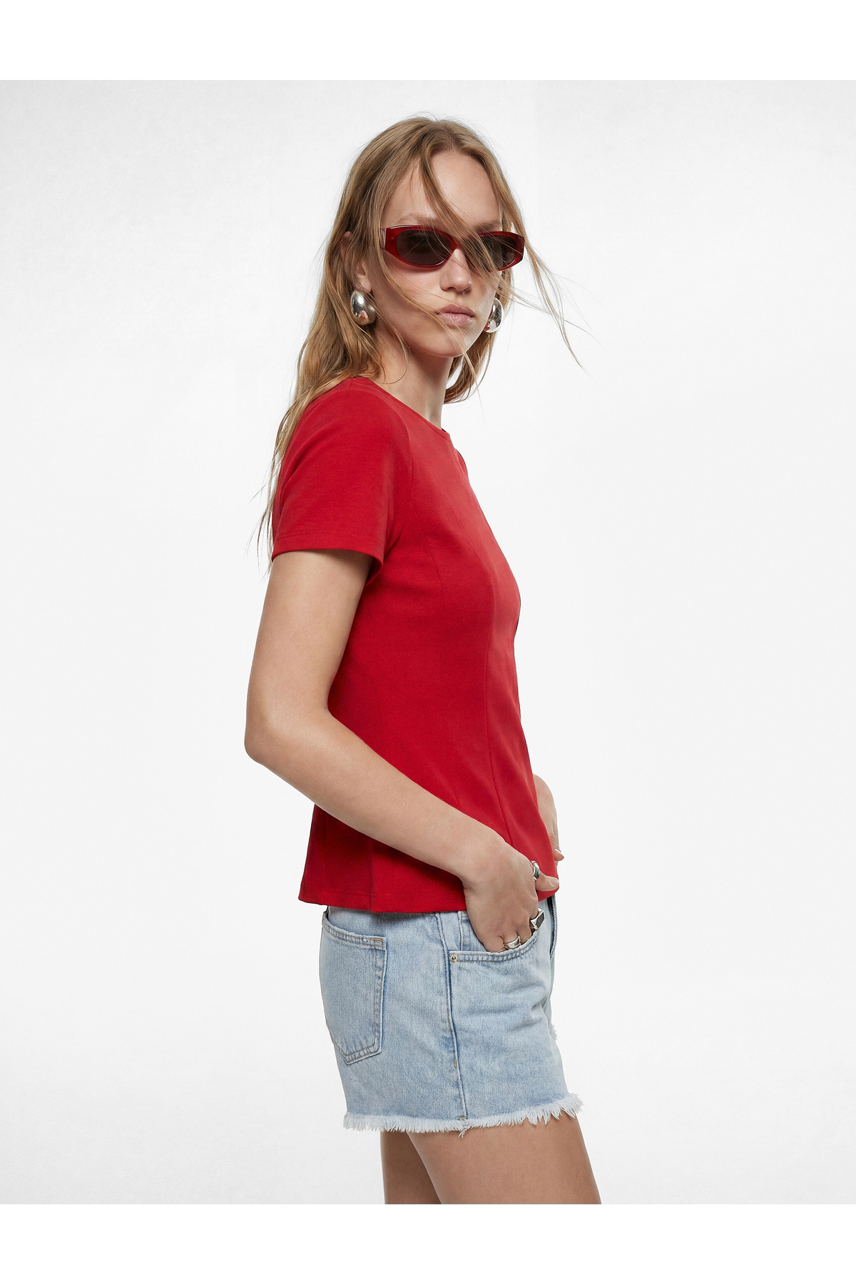 Koton Cotton Short Sleeve Crew Neck T-Shirt with Corset Detail