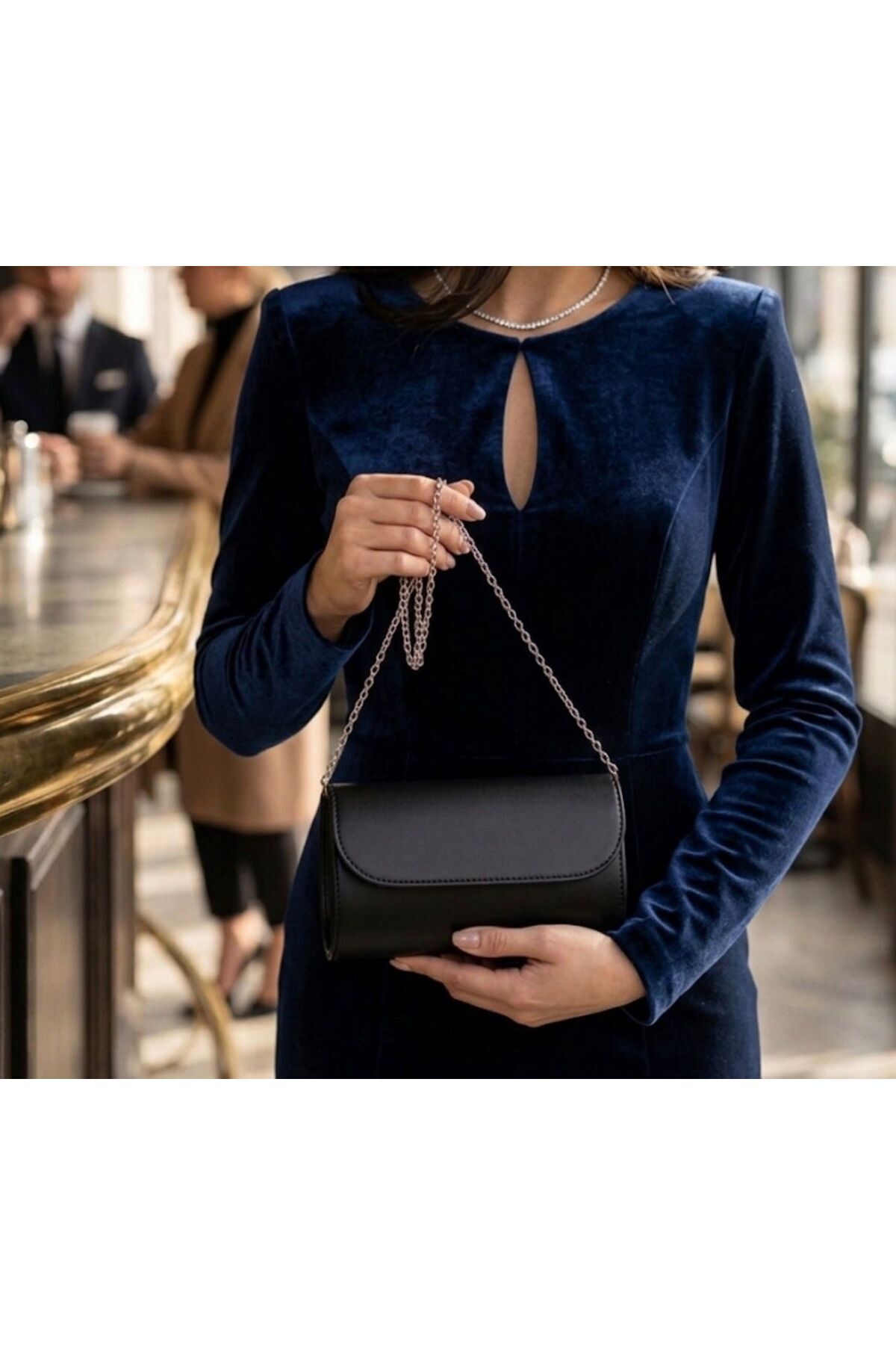 addy Siyah Zincirli Clutch Abiye Çanta görsel 2