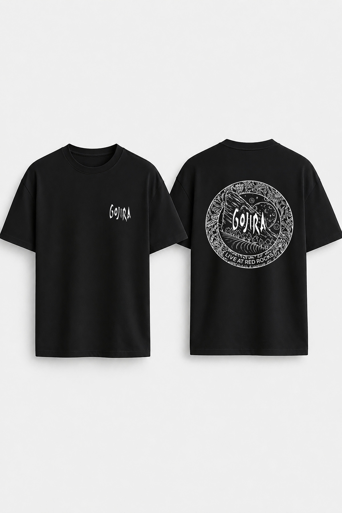 cesita Gojira Printed Crew Neck Oversize Black T-Shirt