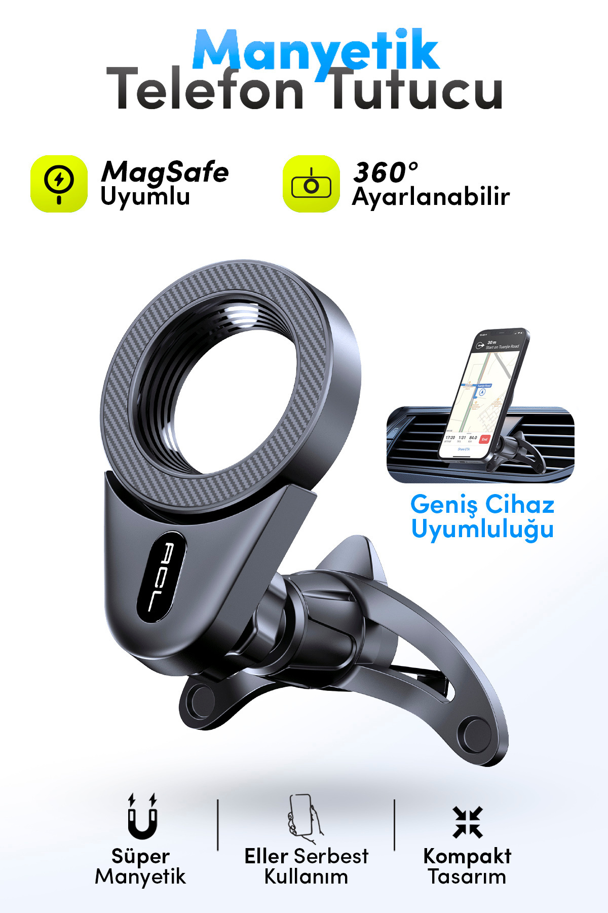 ACL T-111 Mag Safe Manyetik Araç İçi Telefon Tutucu – Havalandırma Izgarası Uyumlu, Katlanabilir, 360 ürün görseli