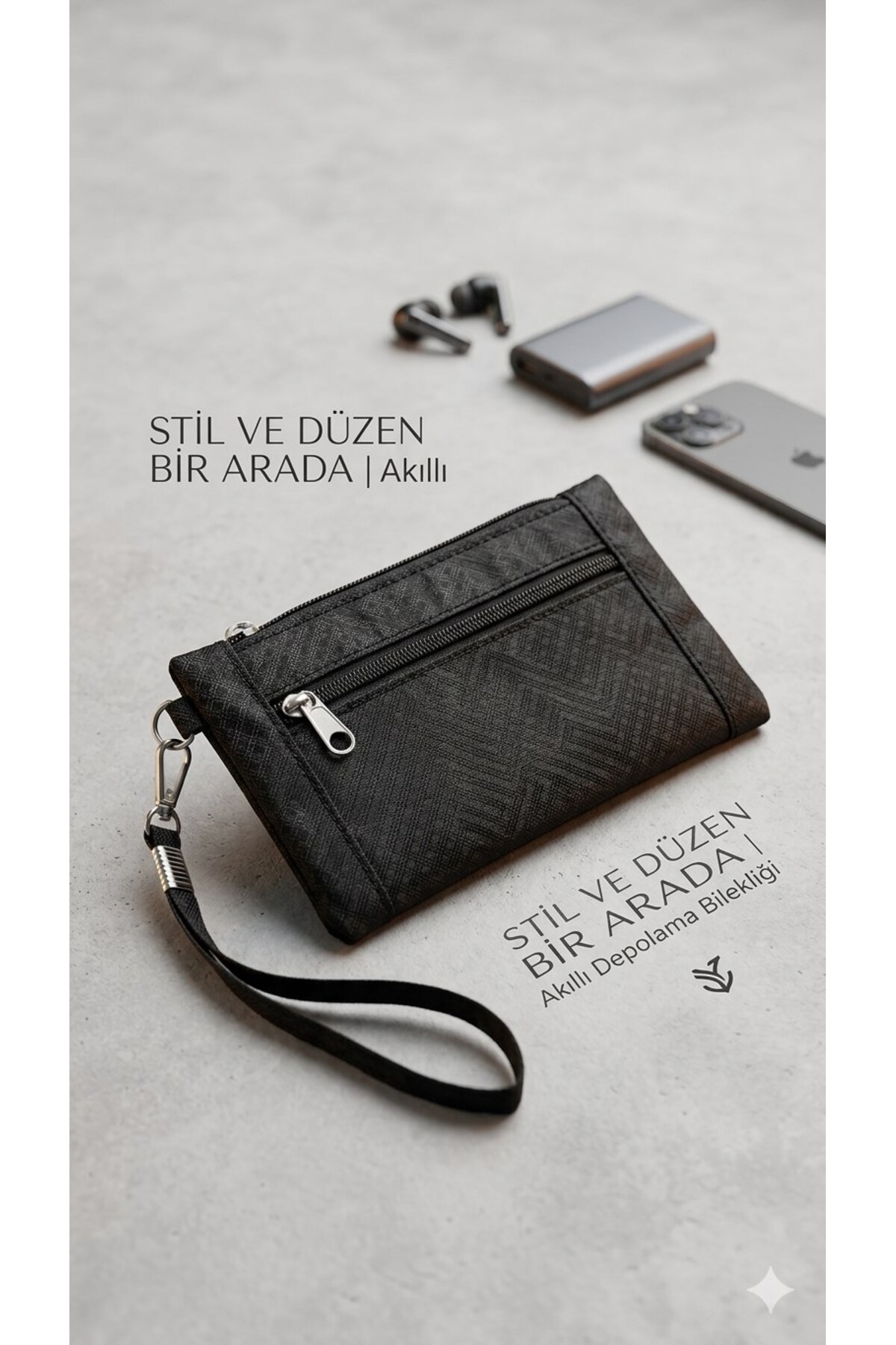 C&On Design Askılı Siyah El Cüzdanı - Fermuarlı Çok Amaçlı Mini Çanta görsel 3