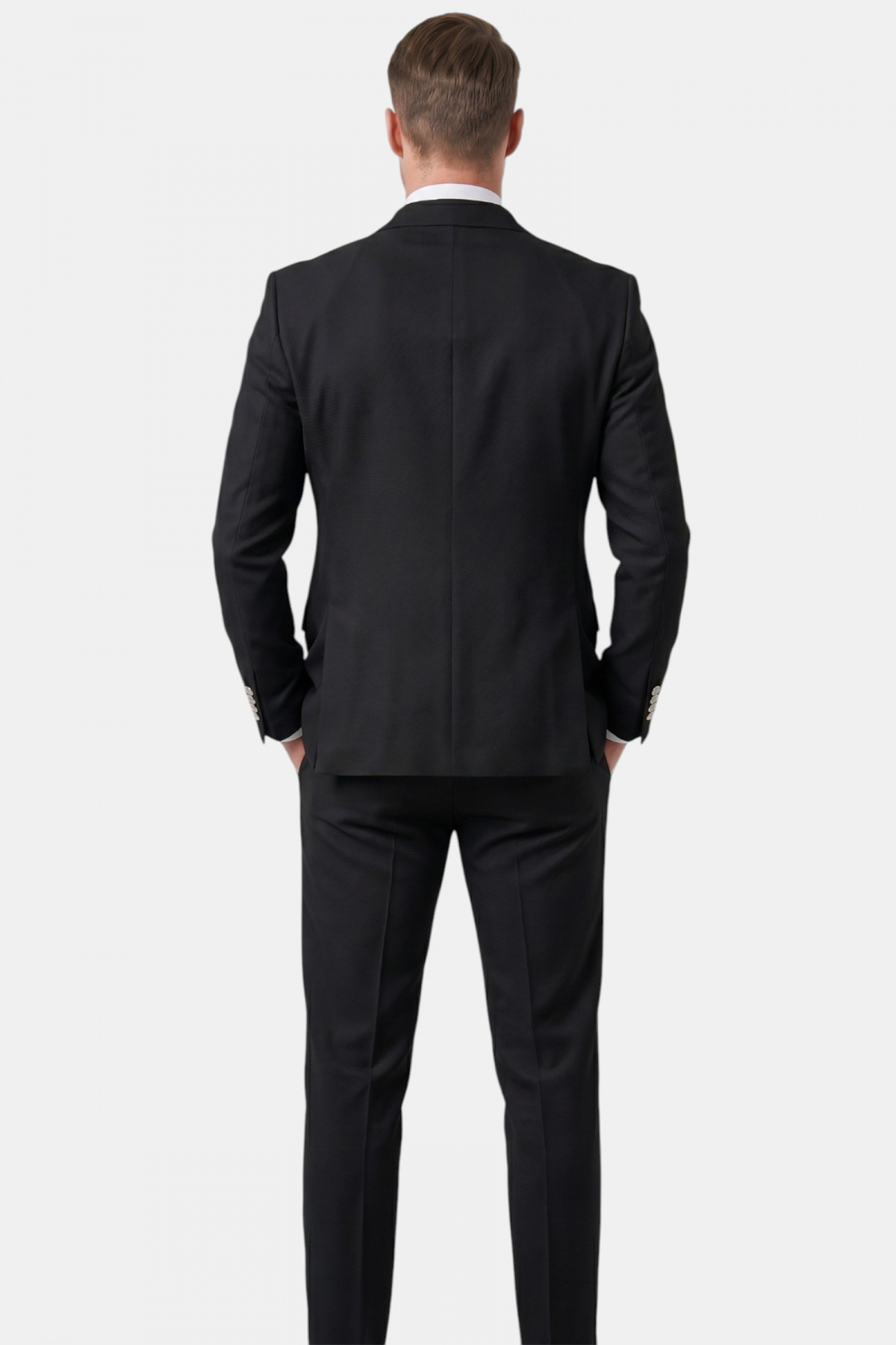 Erkek Siyah Slim Fit Kruvaze Takım Elbise Likralı Çizgili Dokulu Metal Düğmeli 2600820 — مشکی OWEEY2600820 — تصویر 8 از 8