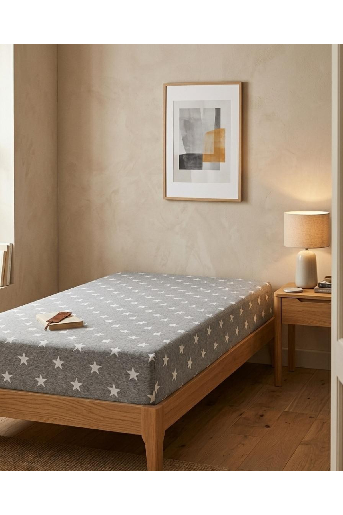 Single Cotton Linen Rubber Free Grey Star (LINENS ONLY)