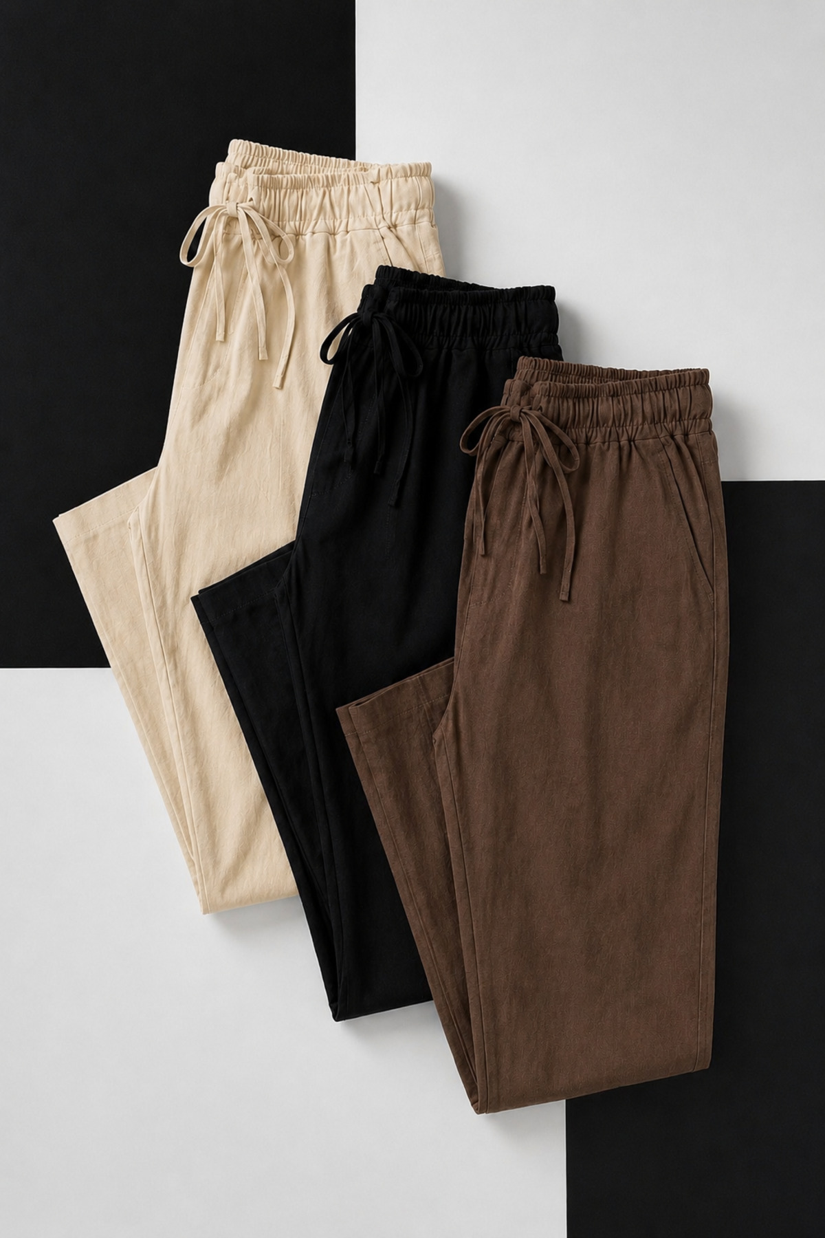 COMBİNE MİCHAİL Men's 3-Piece Linen Trousers with Elastic Waist