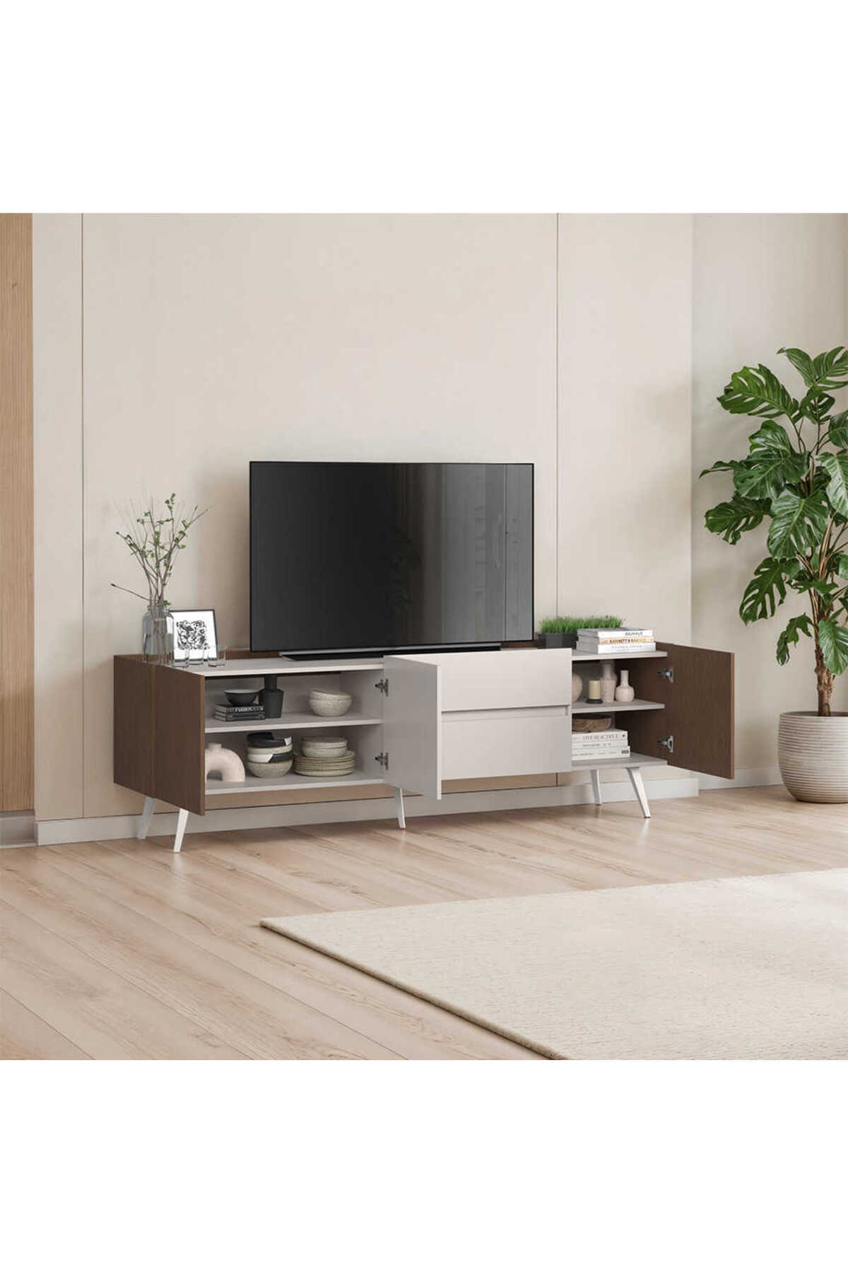 まっつんつんTV 301-038 1/18 ホンダ HONDA JADE Adore Mobilya Milano 3 Kapaklı 2 Çekmeceli Tv Ünitesi - Vizon