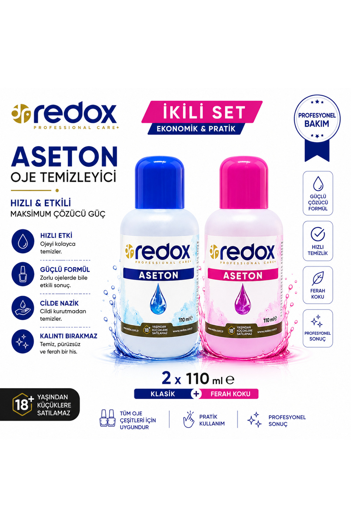 Aseton Oje Temizleyici İkili Set 2 x 110 ml Klasik ve Ferah Kokulu — drredox110*2