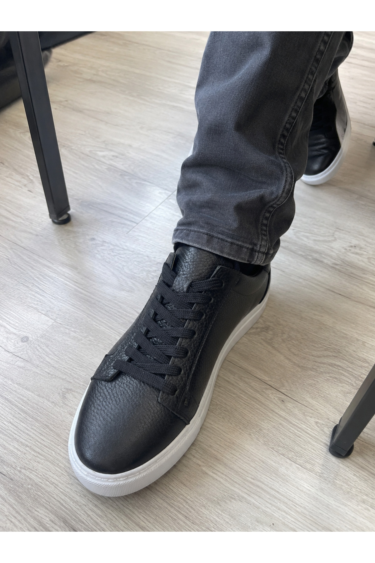 Cooka Shoes Büyük Numara Erkek Sneaker %100 Hakiki Deri Siyah Günlük Ayakkabı 47 48 49 50 Numara