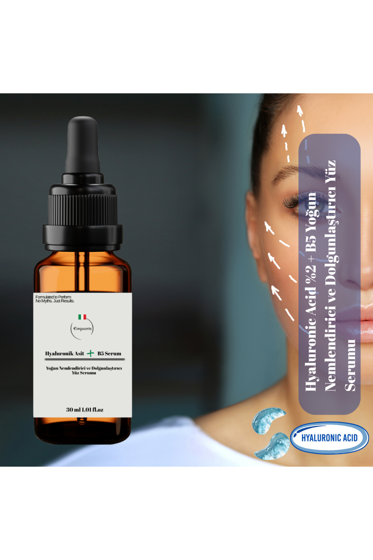 Cinquanta Hyaluronic Acid %2 + B5 Yoğun Nemlendirici ve Dolgunlaştırıcı Yüz Serumu – 30 ml — cınguhya