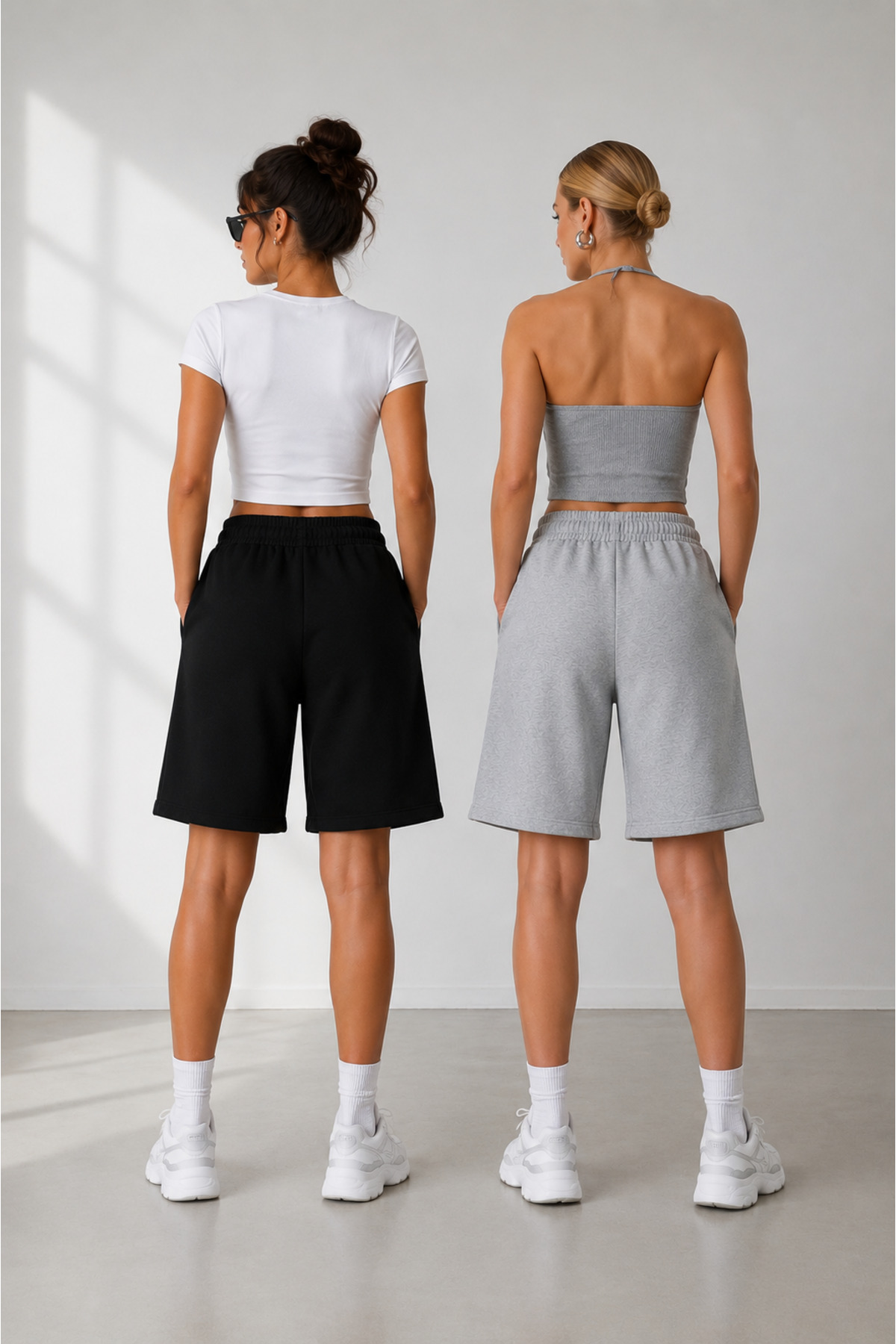 BERYY MODA 2 Adet Siyah-Gri Oversize Kalıp Şort Bermuda Rahat Kalıp Terletmez Yazlık görsel 2