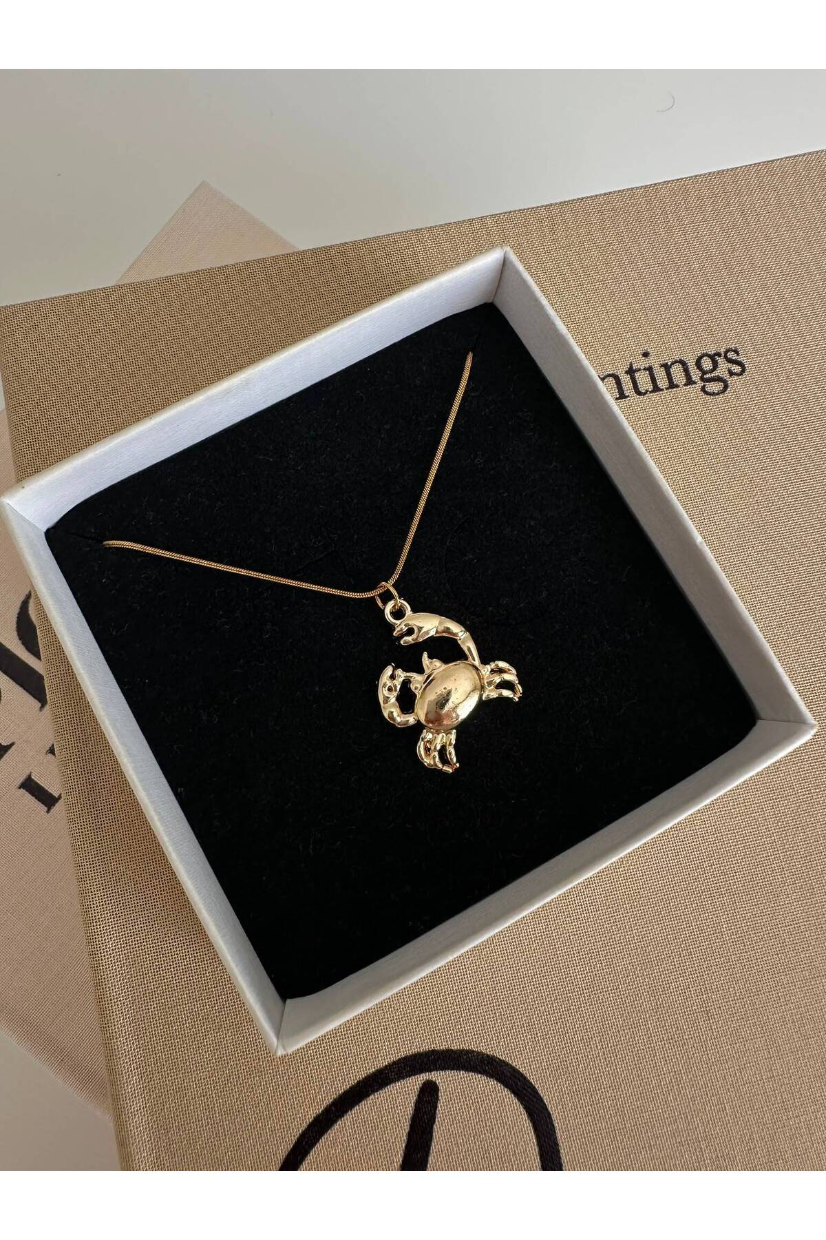 Yengeç Charm Çelik Zincirli 45 cm Yazlık Gold Kolye - Detay Görseli 3