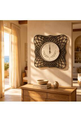 home inn El Örgüsü Makrome Duvar Saati 43 cm | Bohem Rustik Dekoratif Salon, ...