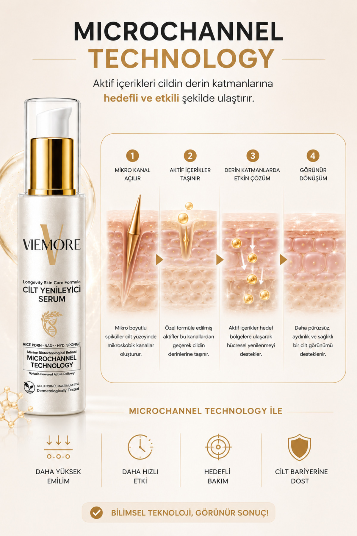 Cilt Yenileyici Serum 50 ml | PDRN (Pirinç DNA) + NAD+ + Marine Retinol | Microchannel Technology | Nemlendirici, Aydınlatıcı ve Cilt Bariyeri Güçlendirici Bakım Serumu 50 ML — VIEMOREPDRNSERUM — تصویر 4 از 7