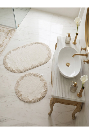 Myevilla Çeyizlik Güpürlü Dantelli Banyo Paspas Takımı Kaymaz Taban 2'li Set ...