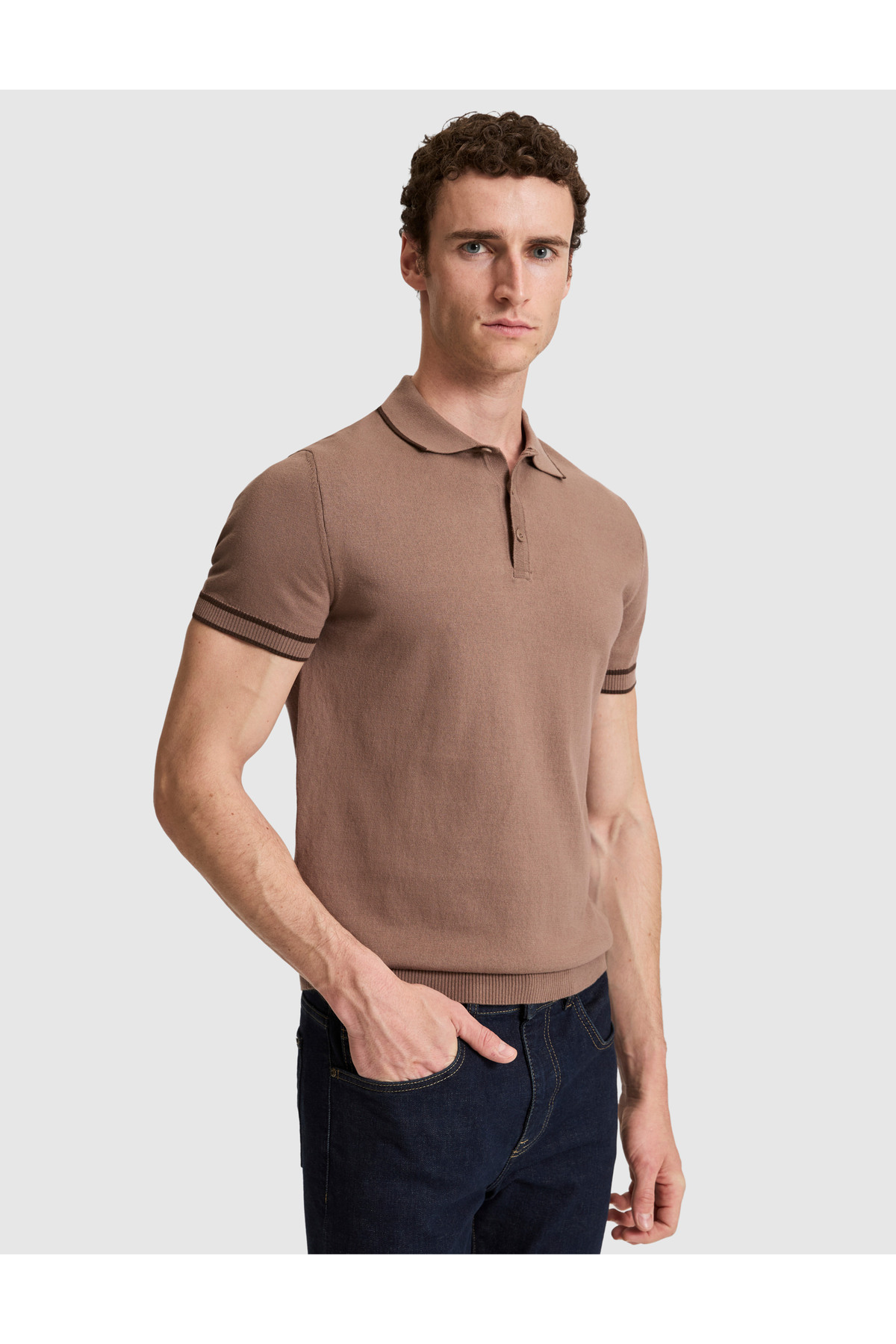 Pierre Cardin Mink Slim Fit 100% Cotton Buttoned Polo Collar Knitwear T-Shirt 50320831-Vr052