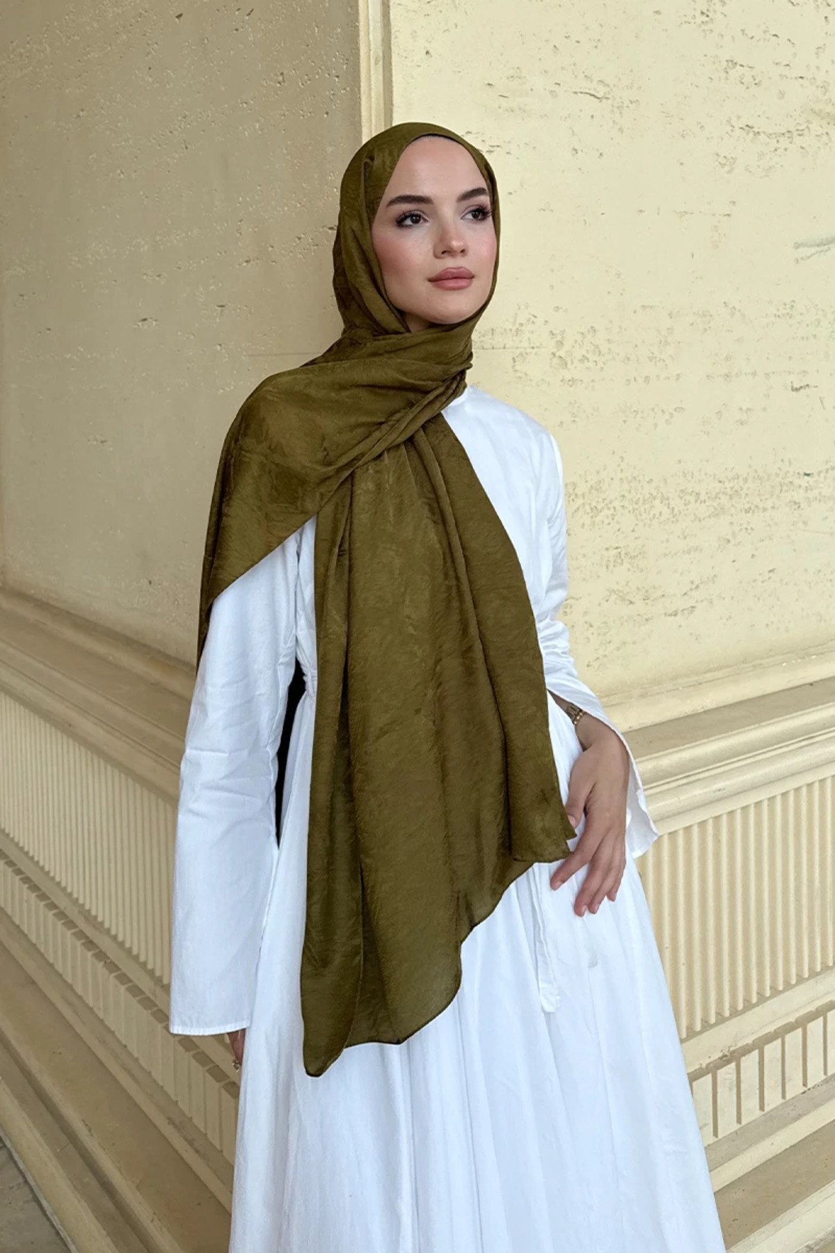 Madame Polo Premium Glow Jakar Şal Dama - Yağ Yeşili