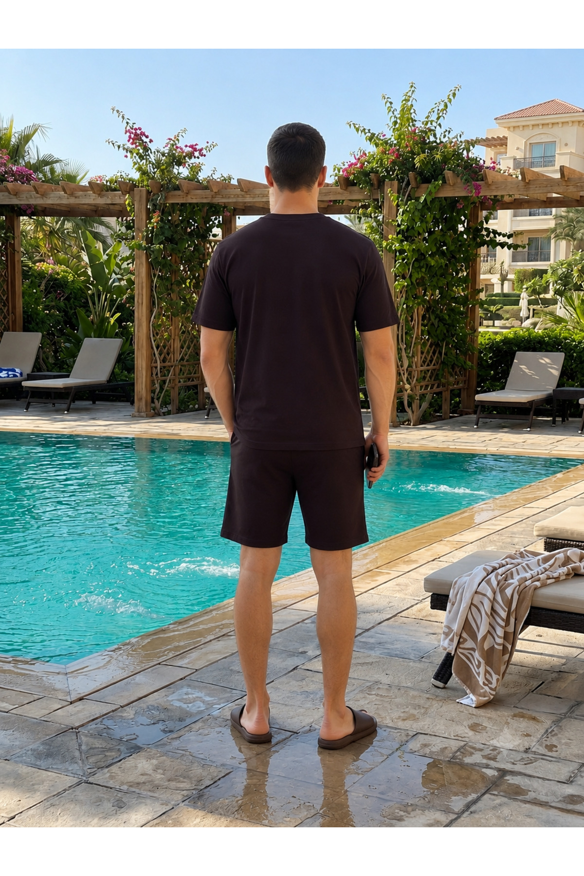 Pijamasoft %100 Pamuklu Ayıcık Baskılı Cepli Şort Kısa Kollu Pijama Takımı görsel 3